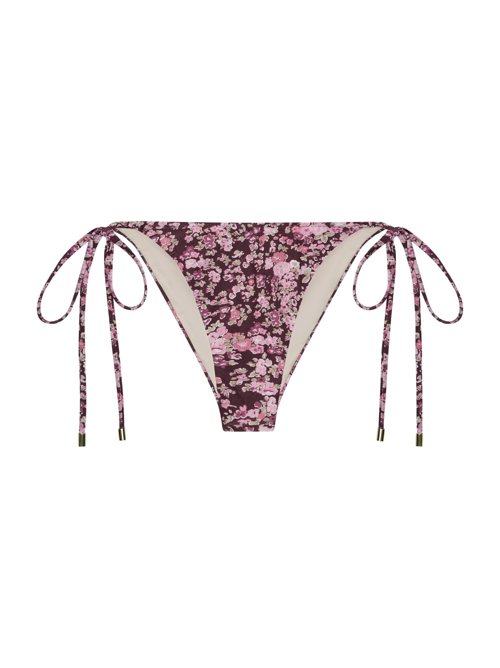 Peony Women's Tapestry Ruched Channel String Bikini Bottom - Viola