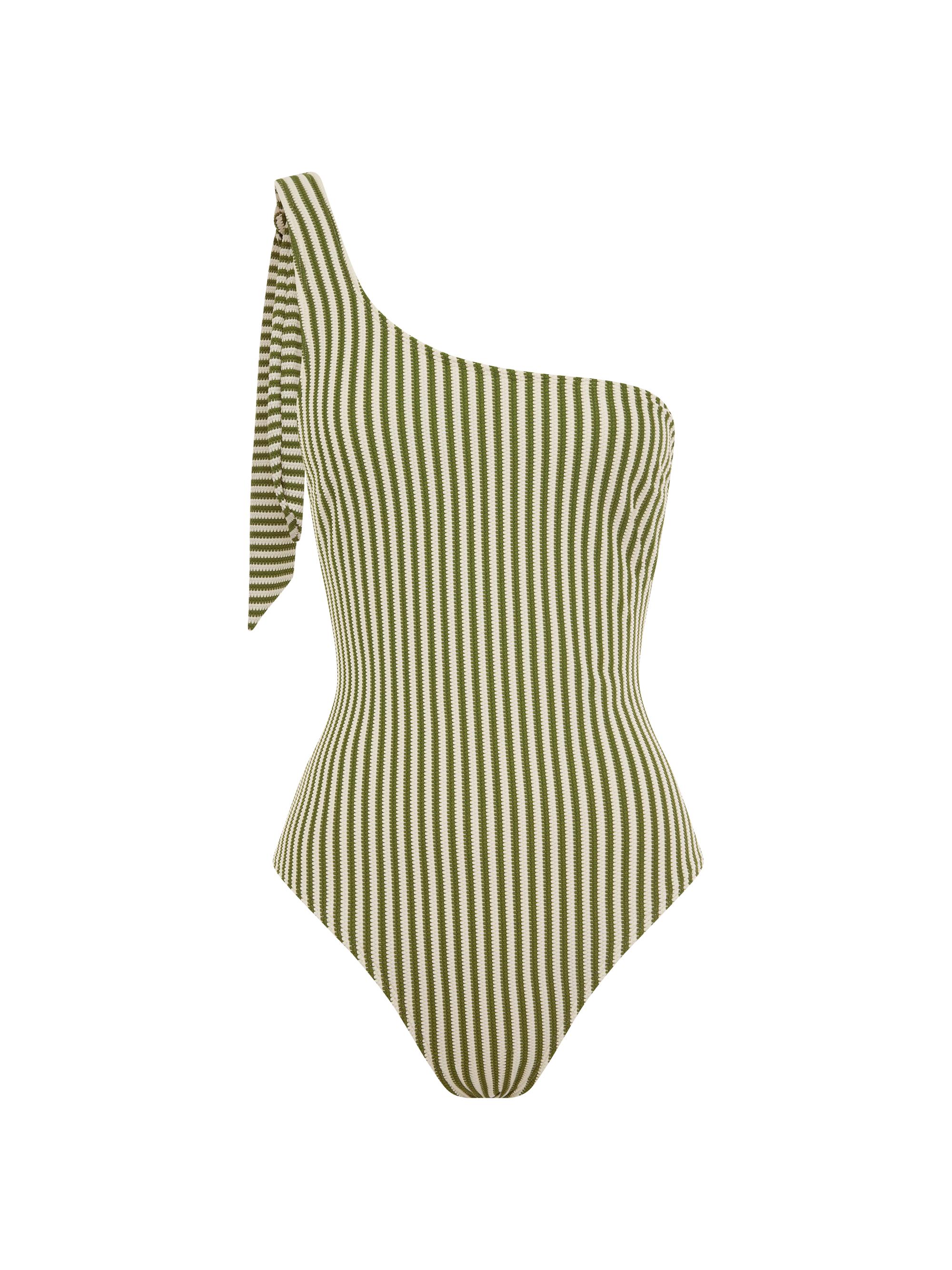 Peony Women's Tapestry One-Shoulder One-Piece Swimsuit - Fern Stripe