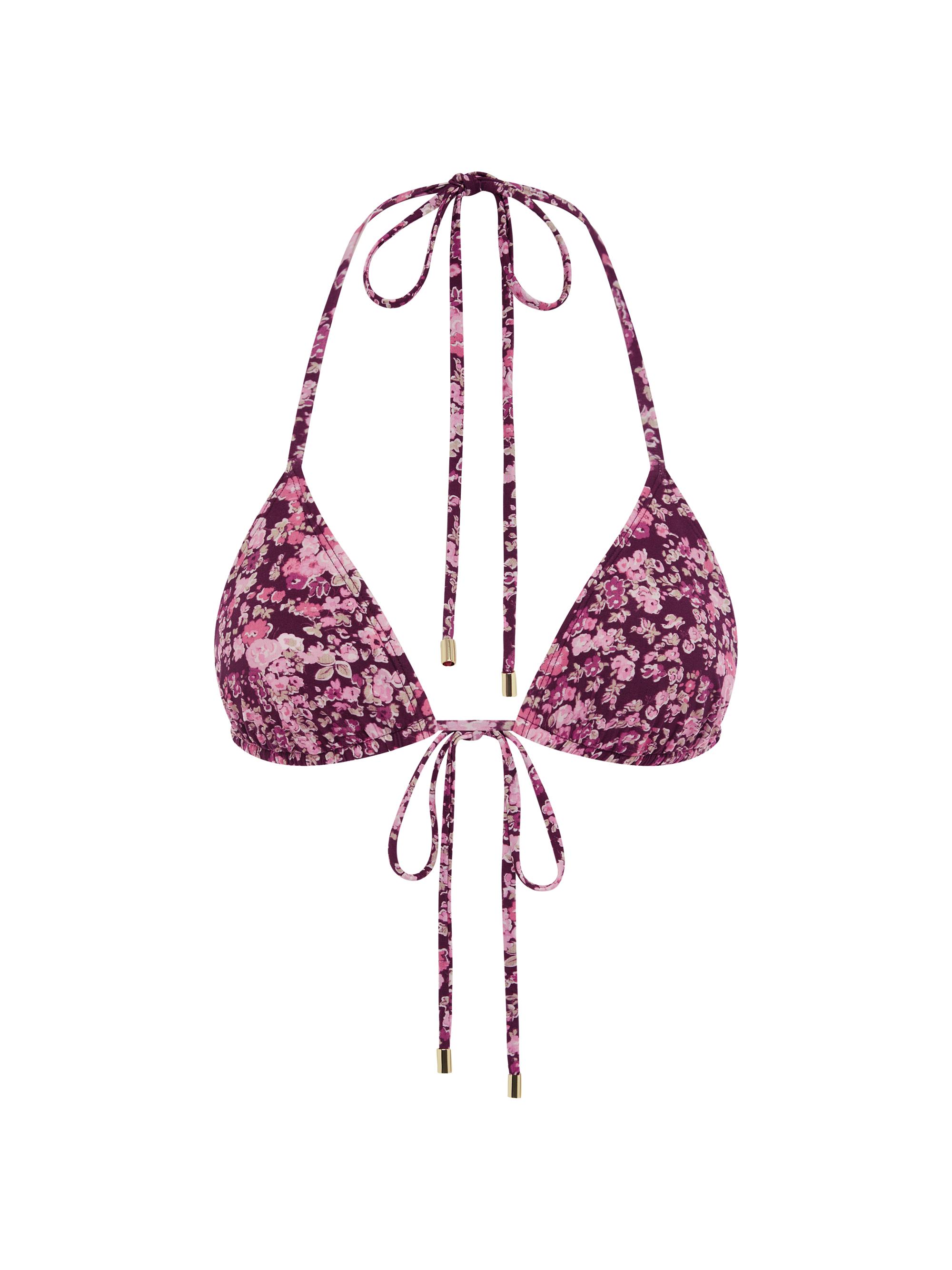 Peony Women's Tapestry Essential Floral String Triangle Bikini Top - Viola