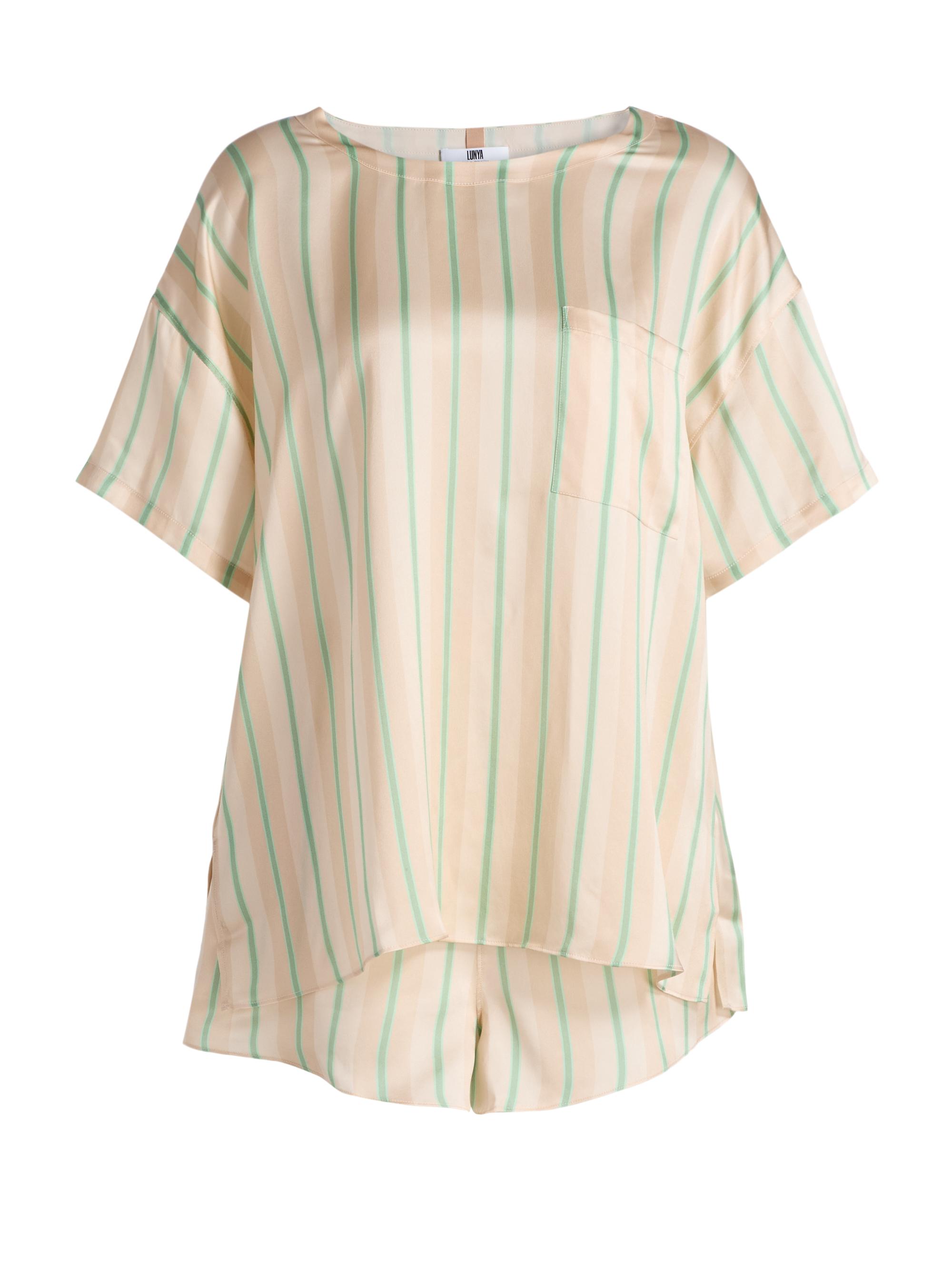 Lunya Women's Striped Silk T-Shirt & Shorts - Pampas Stripe