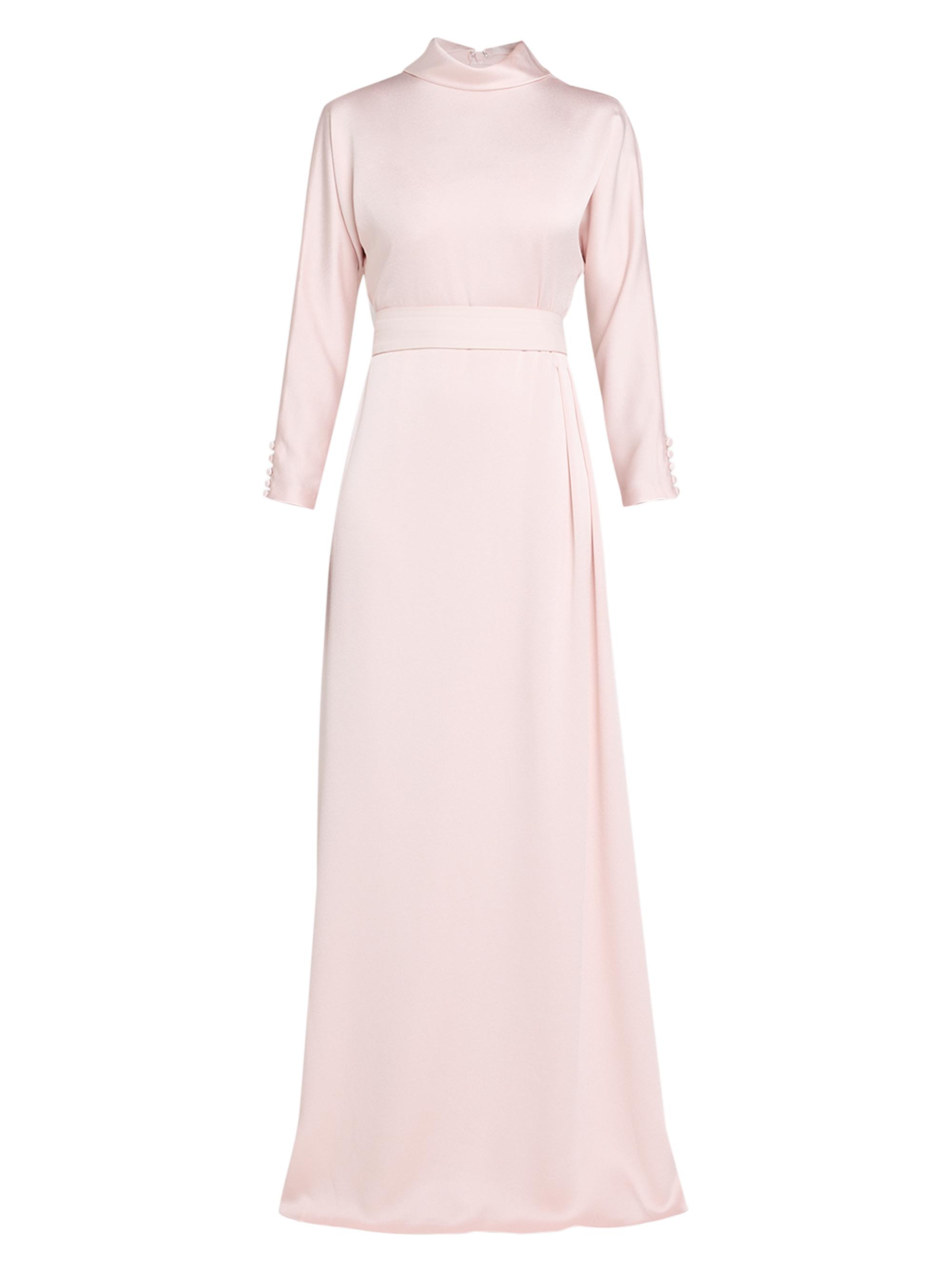 Teri Jon by Rickie Freeman Women's Mock Turtleneck Crepe-Back Satin Gown - Blush