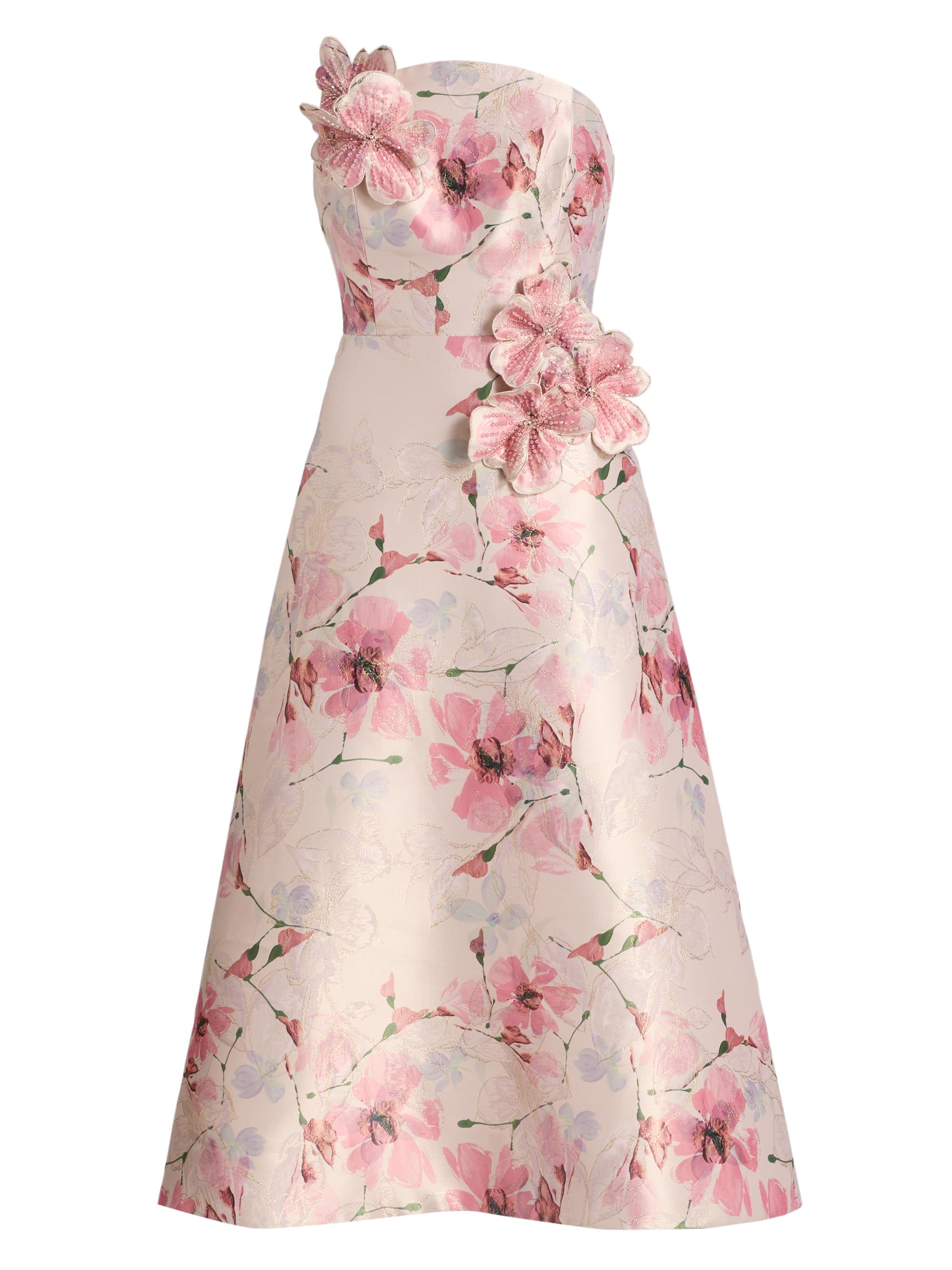 Teri Jon by Rickie Freeman Women's Gazar Strapless 3D Flower Cocktail Dress - Blush Multi