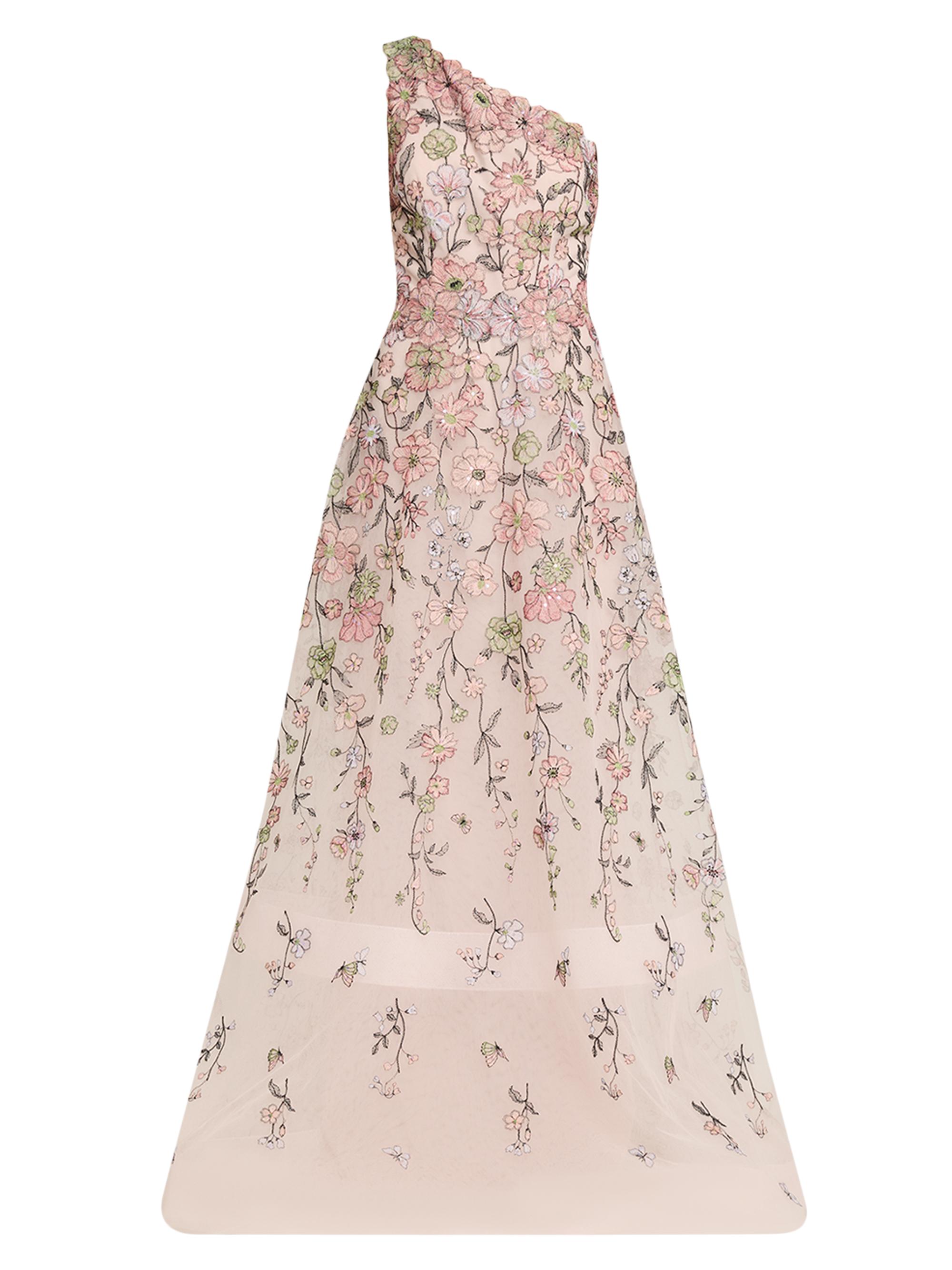 Teri Jon by Rickie Freeman Women's Floral-Embroidered One-Shoulder Tulle Gown - Blush Multi