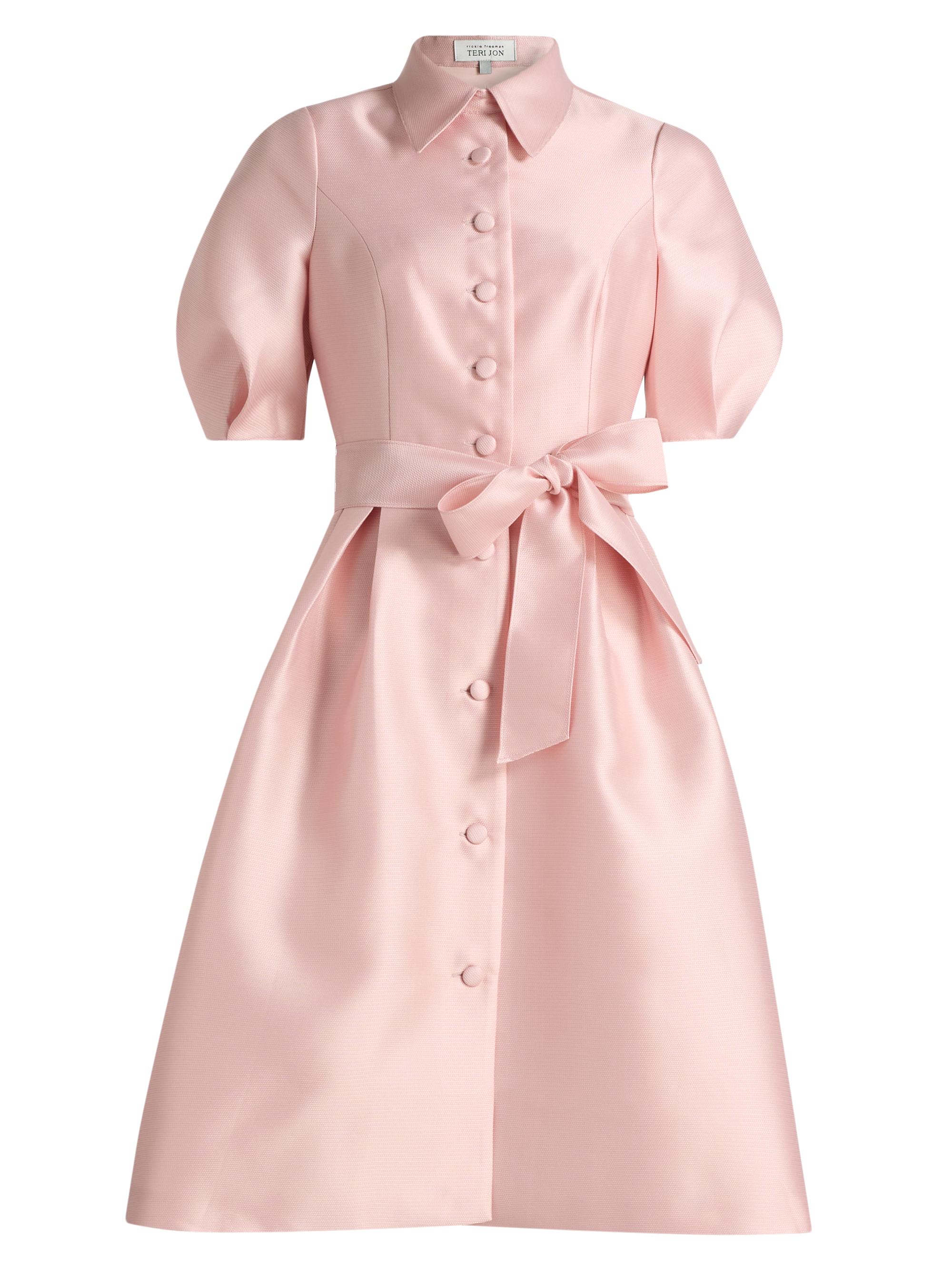 Tie-Waist Faille Knee-Length Shirtdress