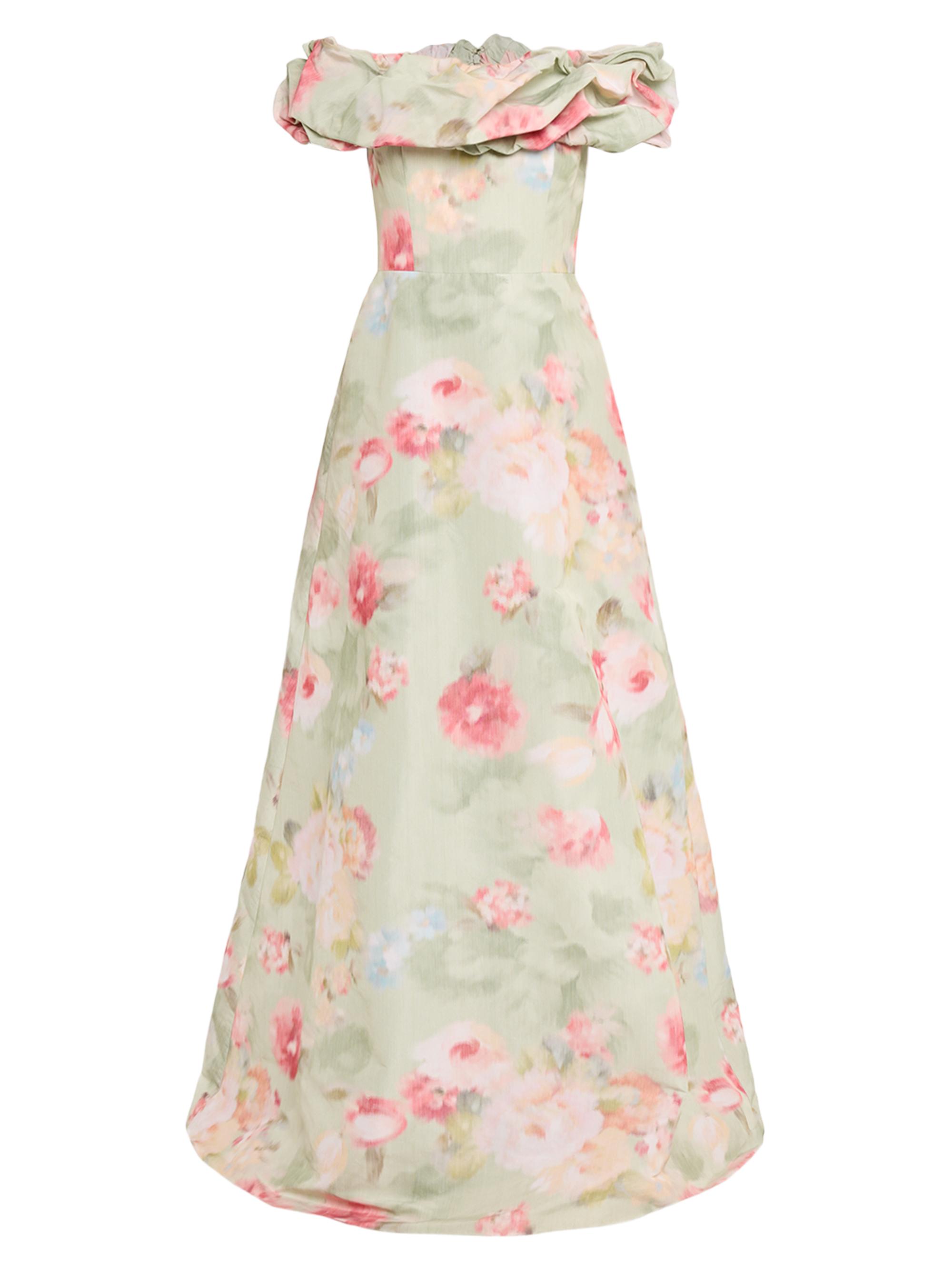 Teri Jon by Rickie Freeman Women's Floral Off-the-Shoulder Taffeta A-Line Gown - Mint Mult