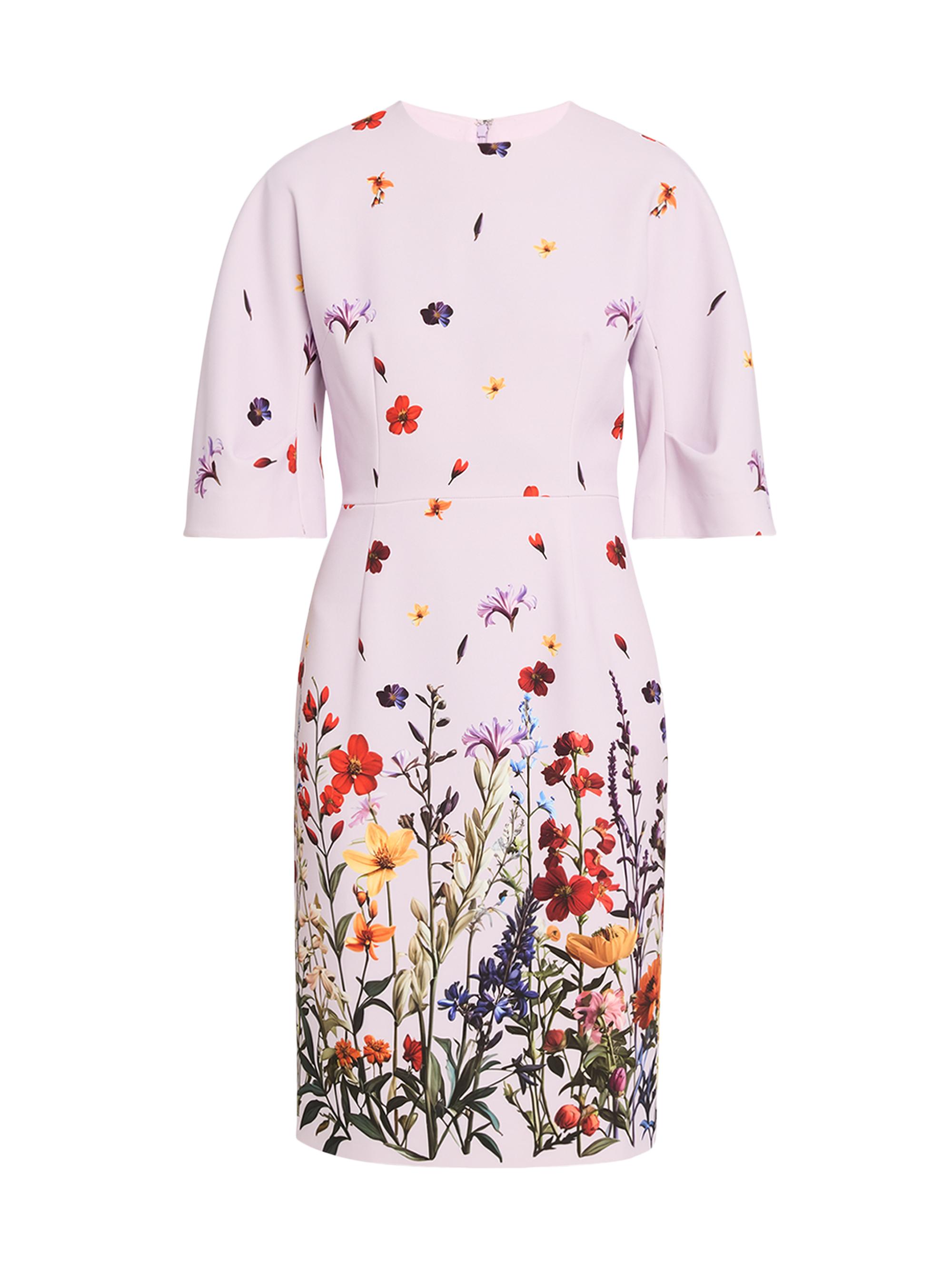 Teri Jon by Rickie Freeman Women's Floral Crepe Wide-Sleeve Knee-Length Dress - Lilac Multi