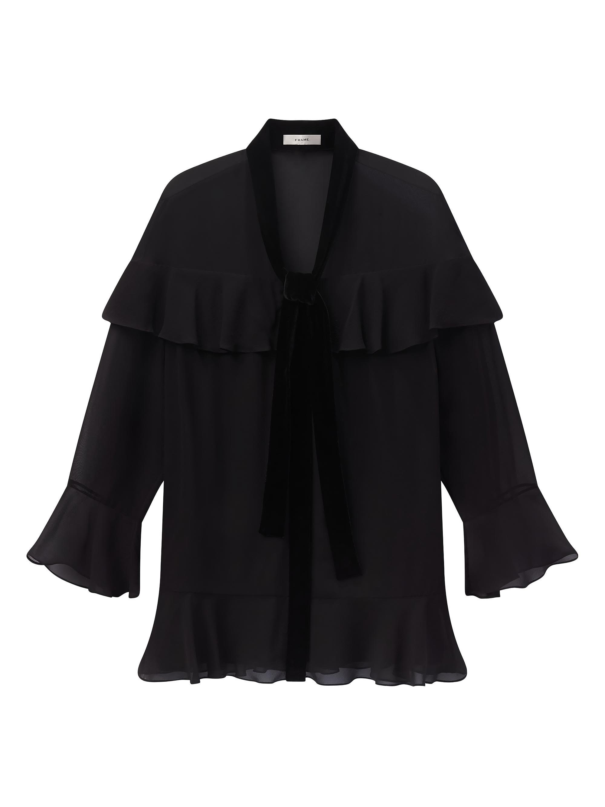 FRAME Women's Ruffled Velvet-Trim Silk-Blend Minidress - Black