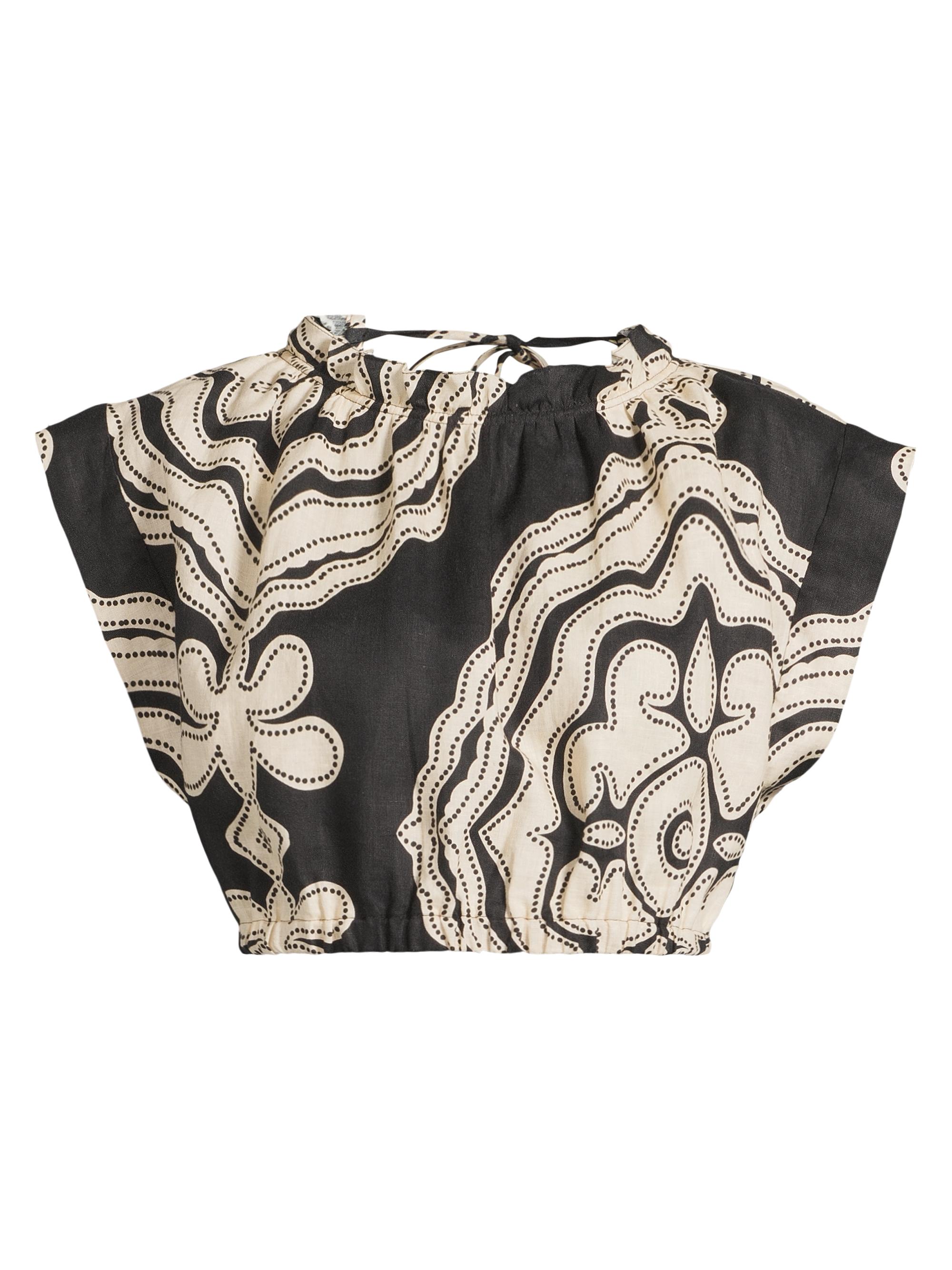 lemlem Women's Muna Ruffled-Neck Linen Crop Top - Niku Black