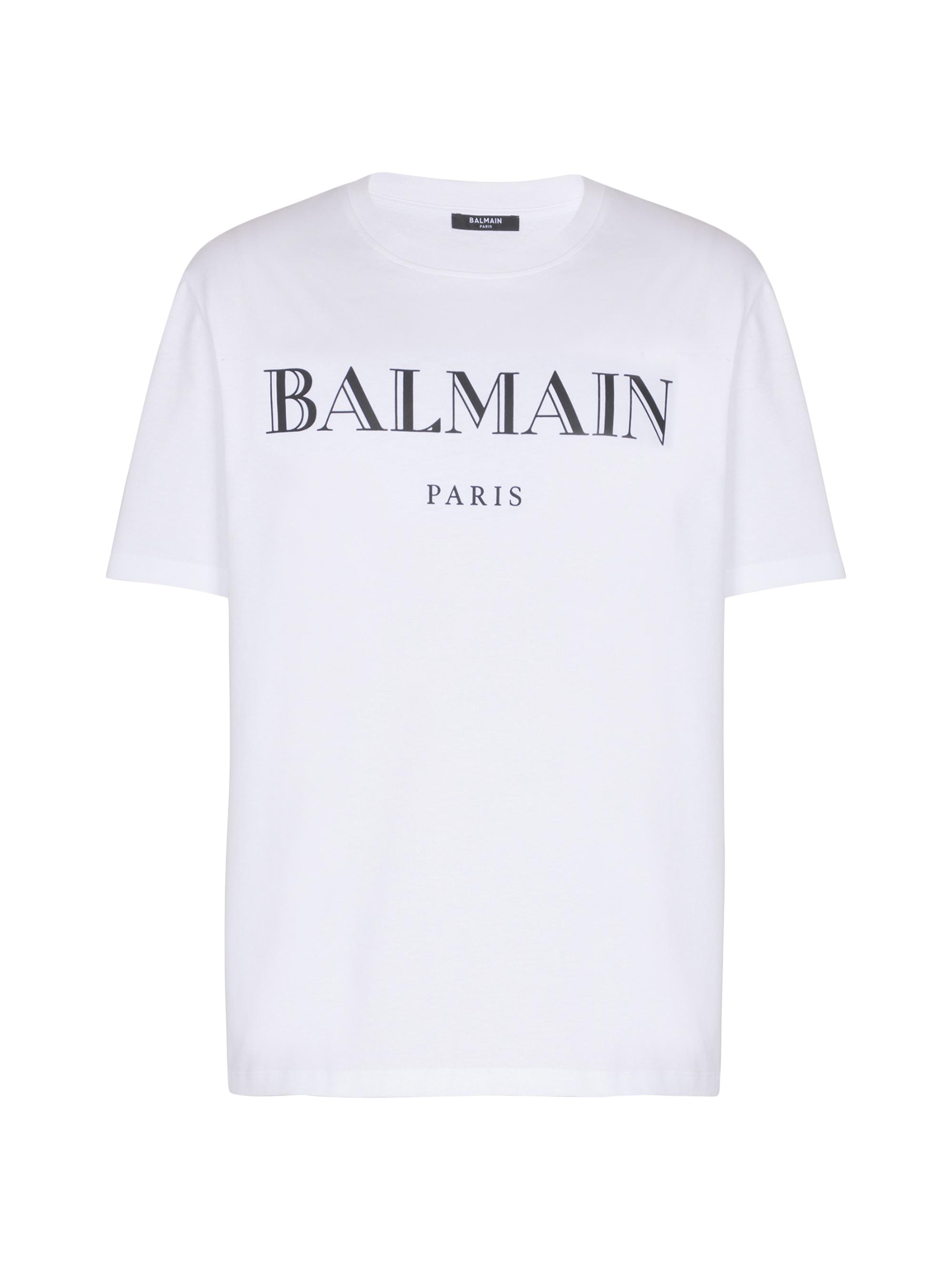 Balmain Men's Logo Cotton Jersey Crewneck T-Shirt - White Black