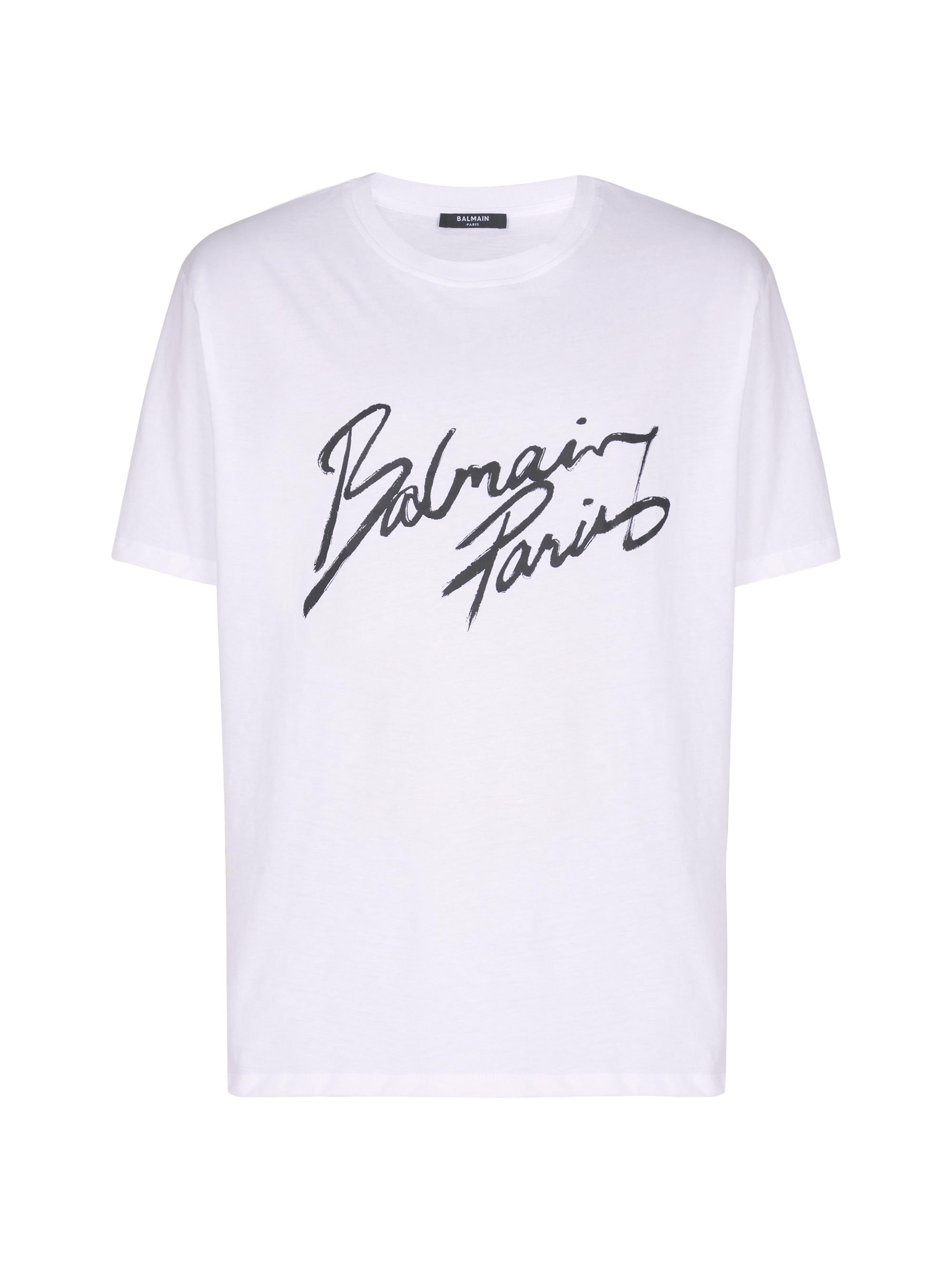 Balmain Men's '' Paris'' Writing T-Shirt - White Black
