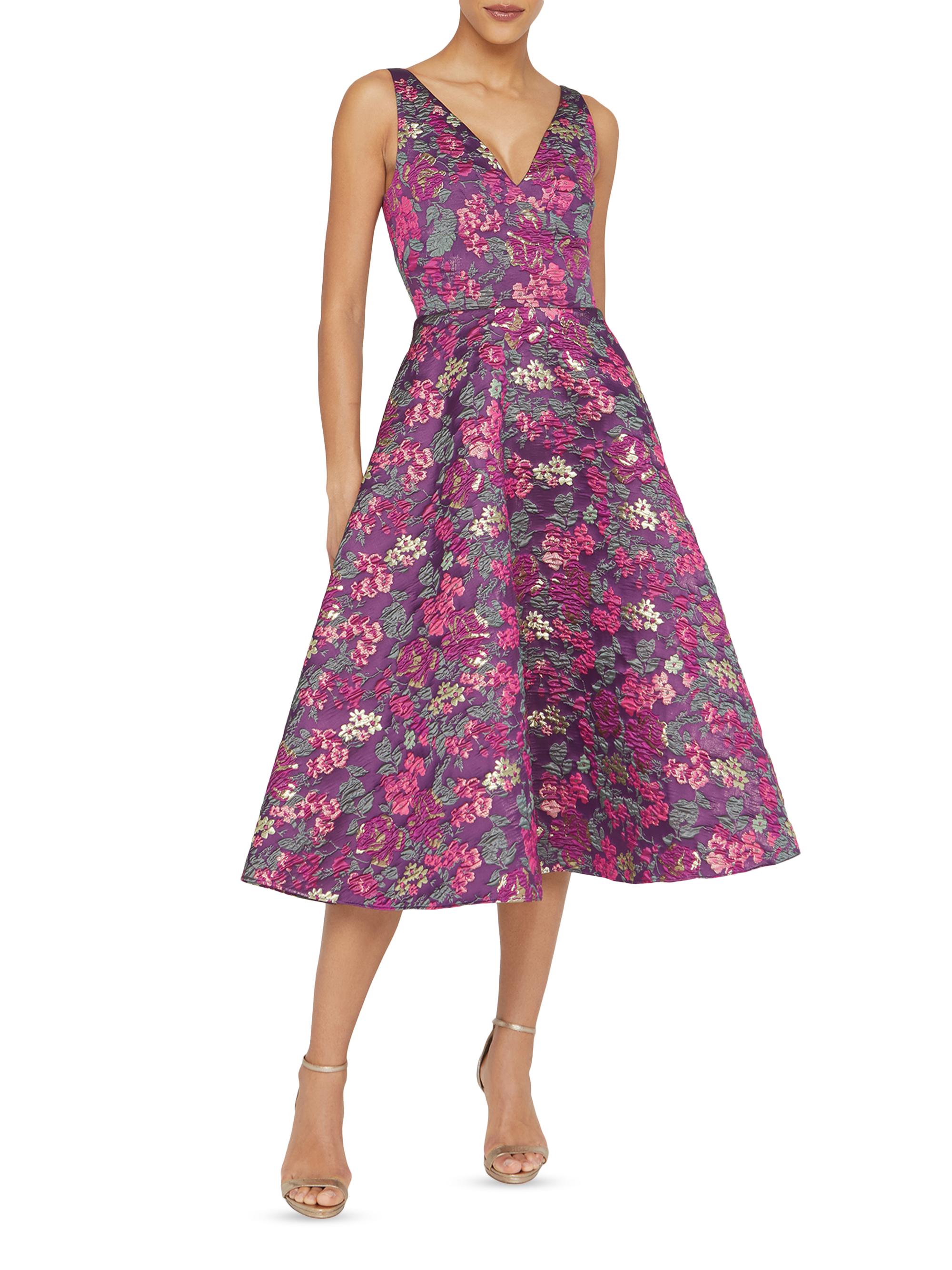 Theia Pia Jacquard Tea-Length Dress | Saks Fifth Avenue