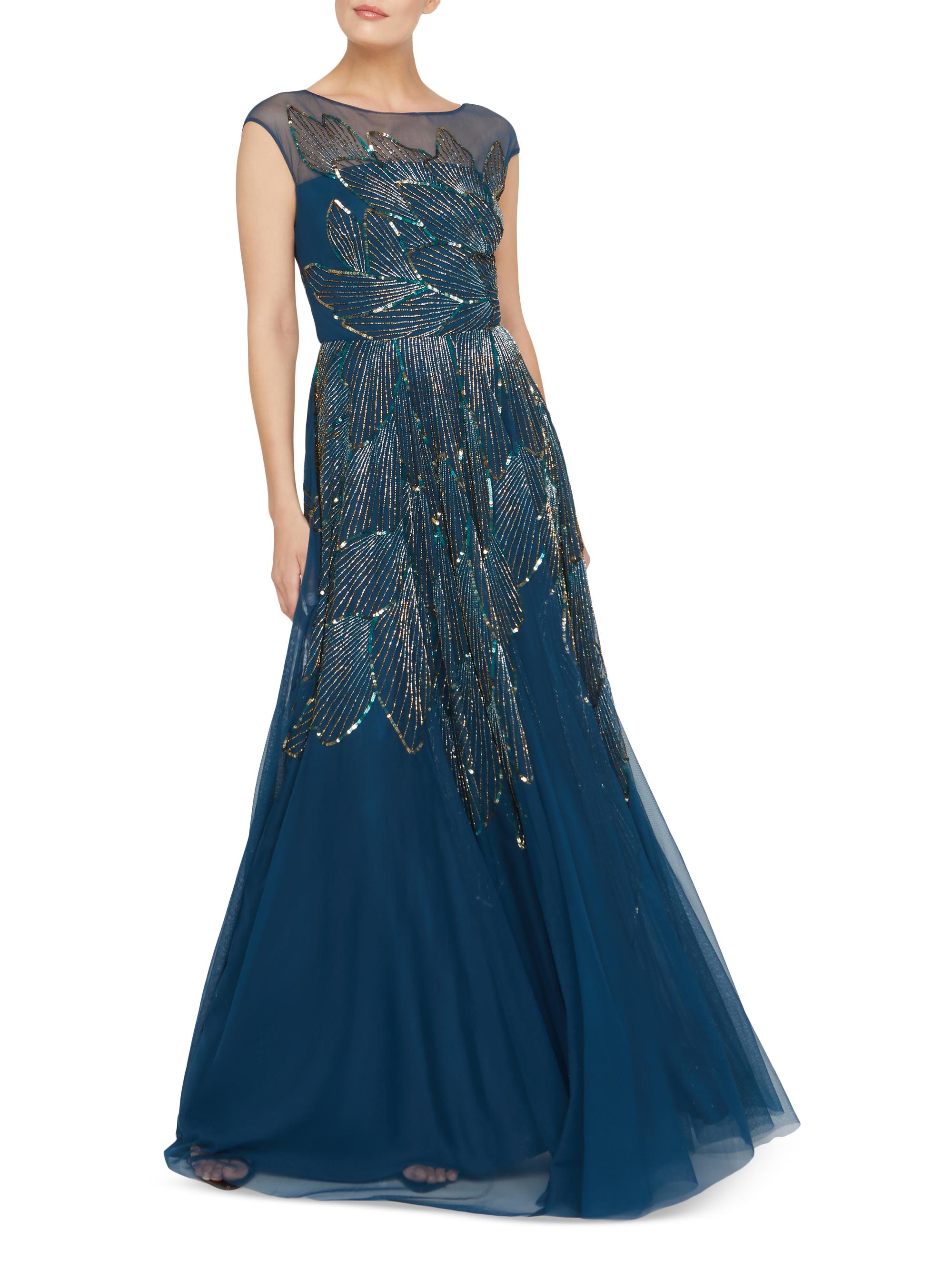 Theia Ava Beaded Cap-Sleeve Gown | Saks Fifth Avenue