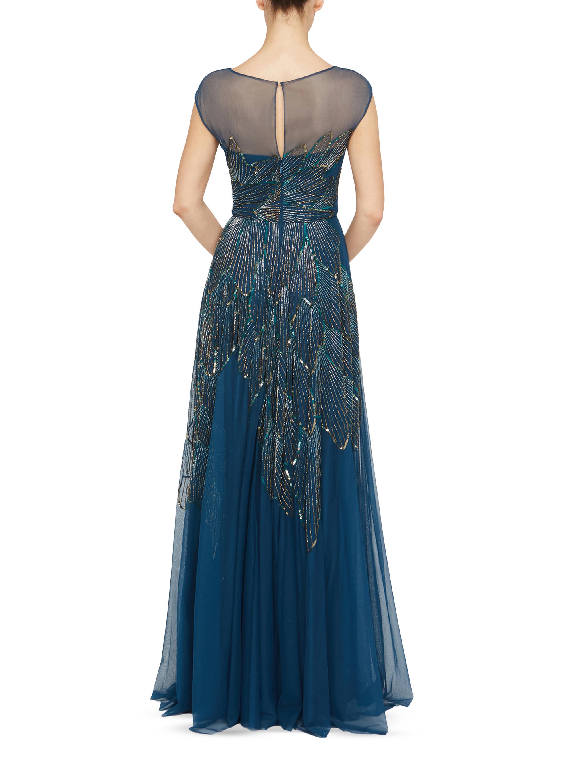 Theia Ava Beaded Cap-Sleeve Gown
