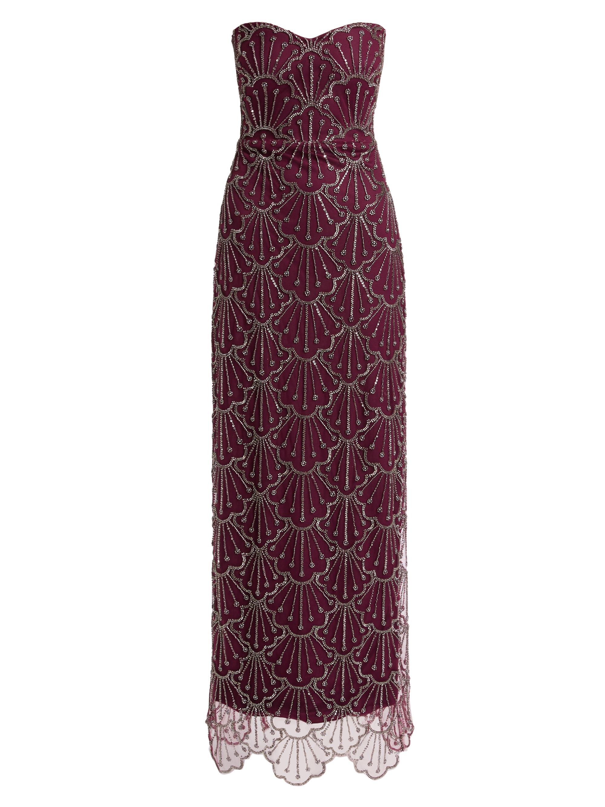 mock neck beaded column dress with t back Strappy Back Mesh Sweetheart Beaded Column Dress – Camille La Vie main image 0
