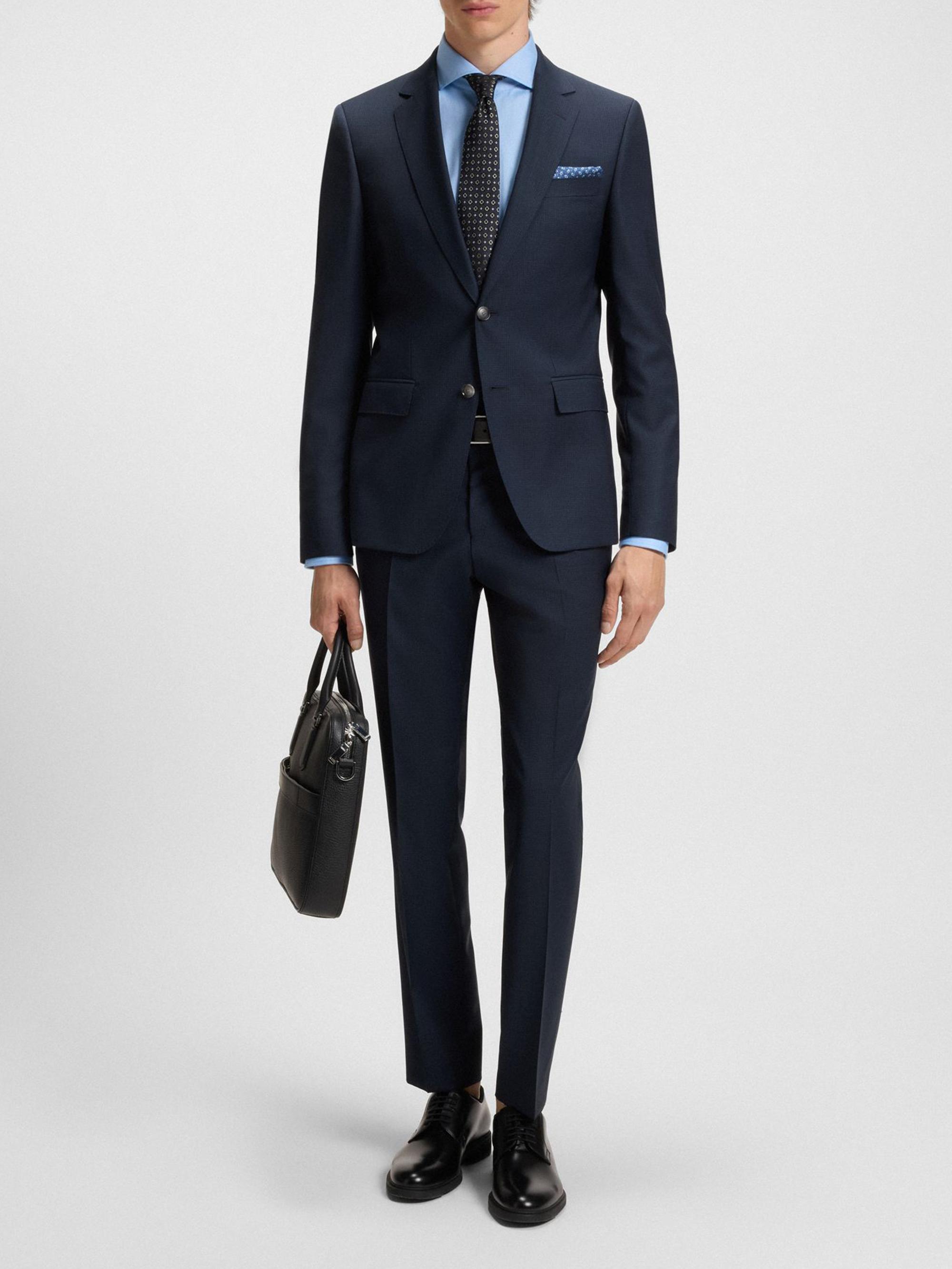 BOSS Men's Slim-Fit Suit in Micro-Patterned Wool - Dark Blue