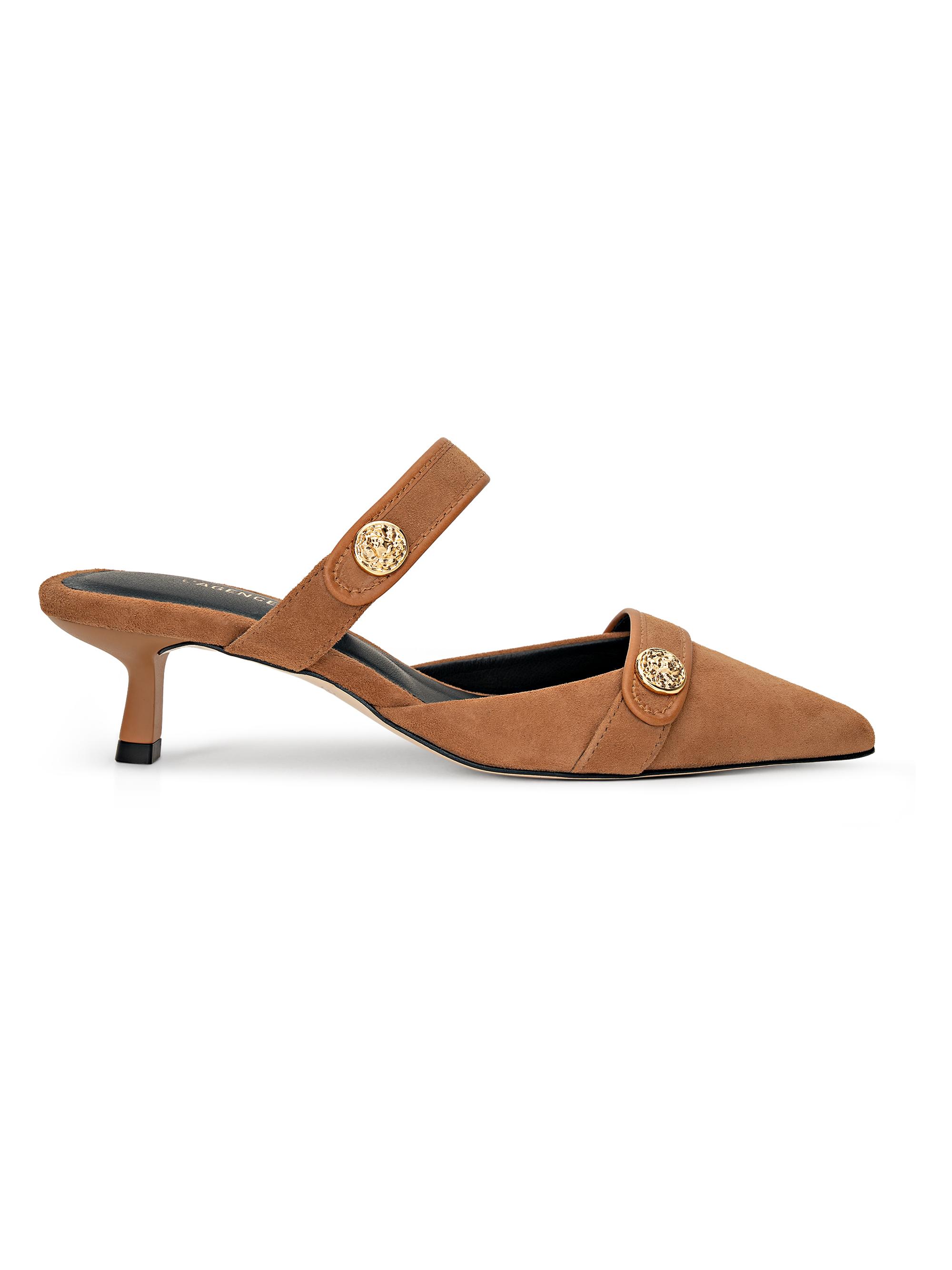 L'AGENCE Women's Gilliane 45MM Button-Detailed Suede Mules - Sand Suede