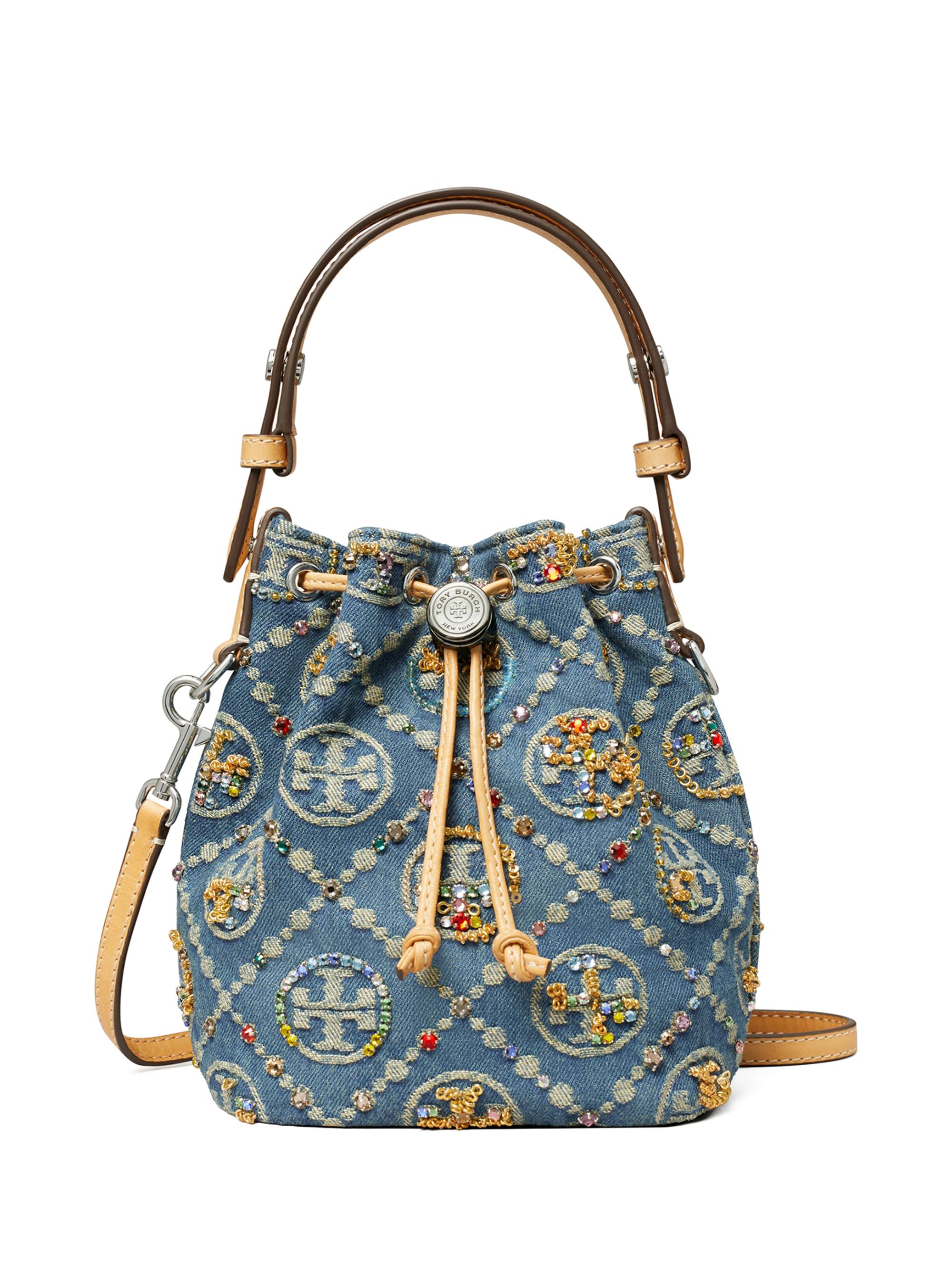 Tory Burch Women's T Monogram Mini Embellished Denim Bucket Bag - Boat House