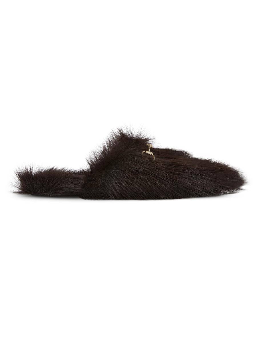 Gucci Women's Annette Horsebit Shearling Mules