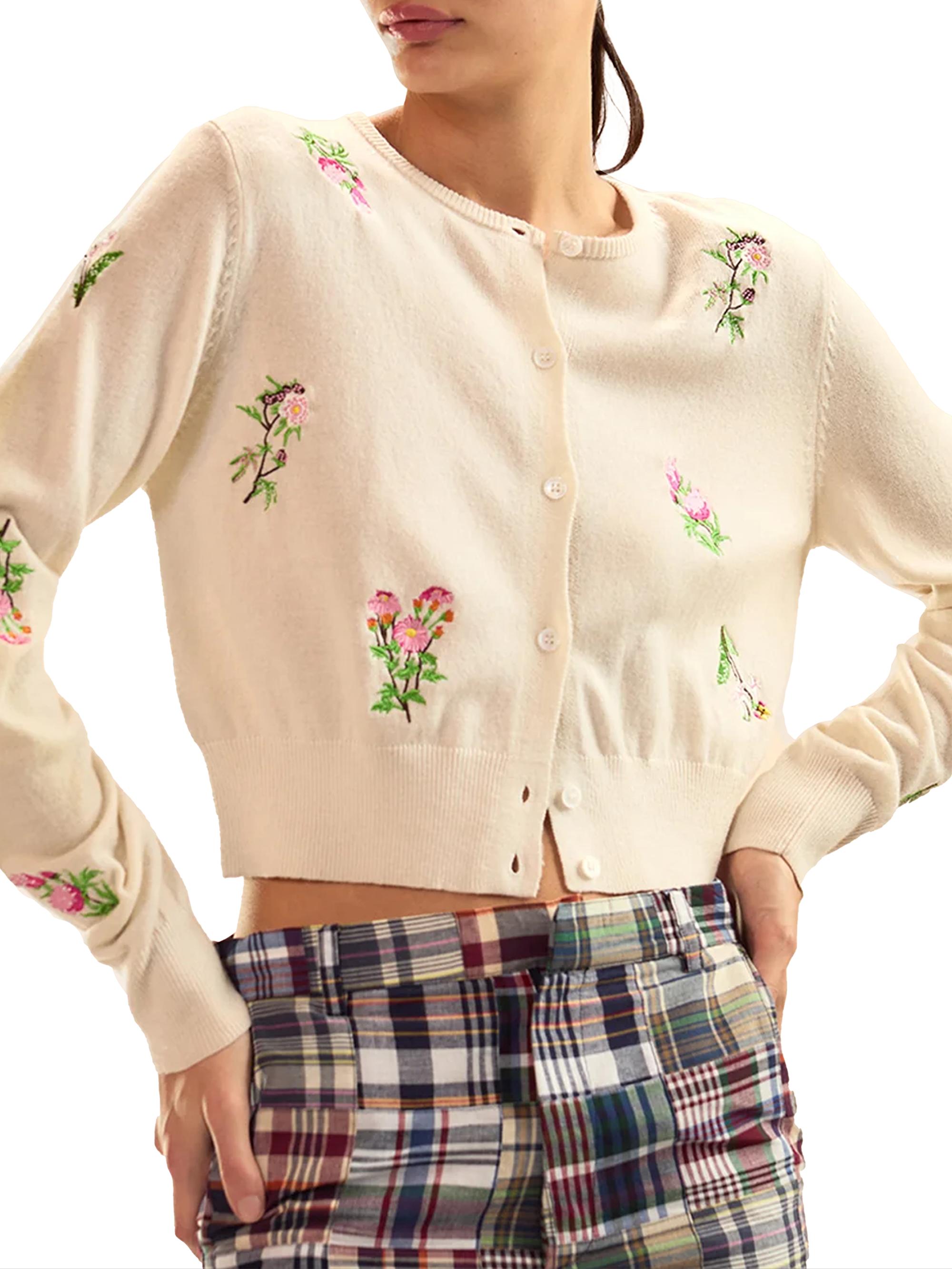 Cynthia Rowley Women's Forget Me Not Embroidered Floral Cardigan - White Multi