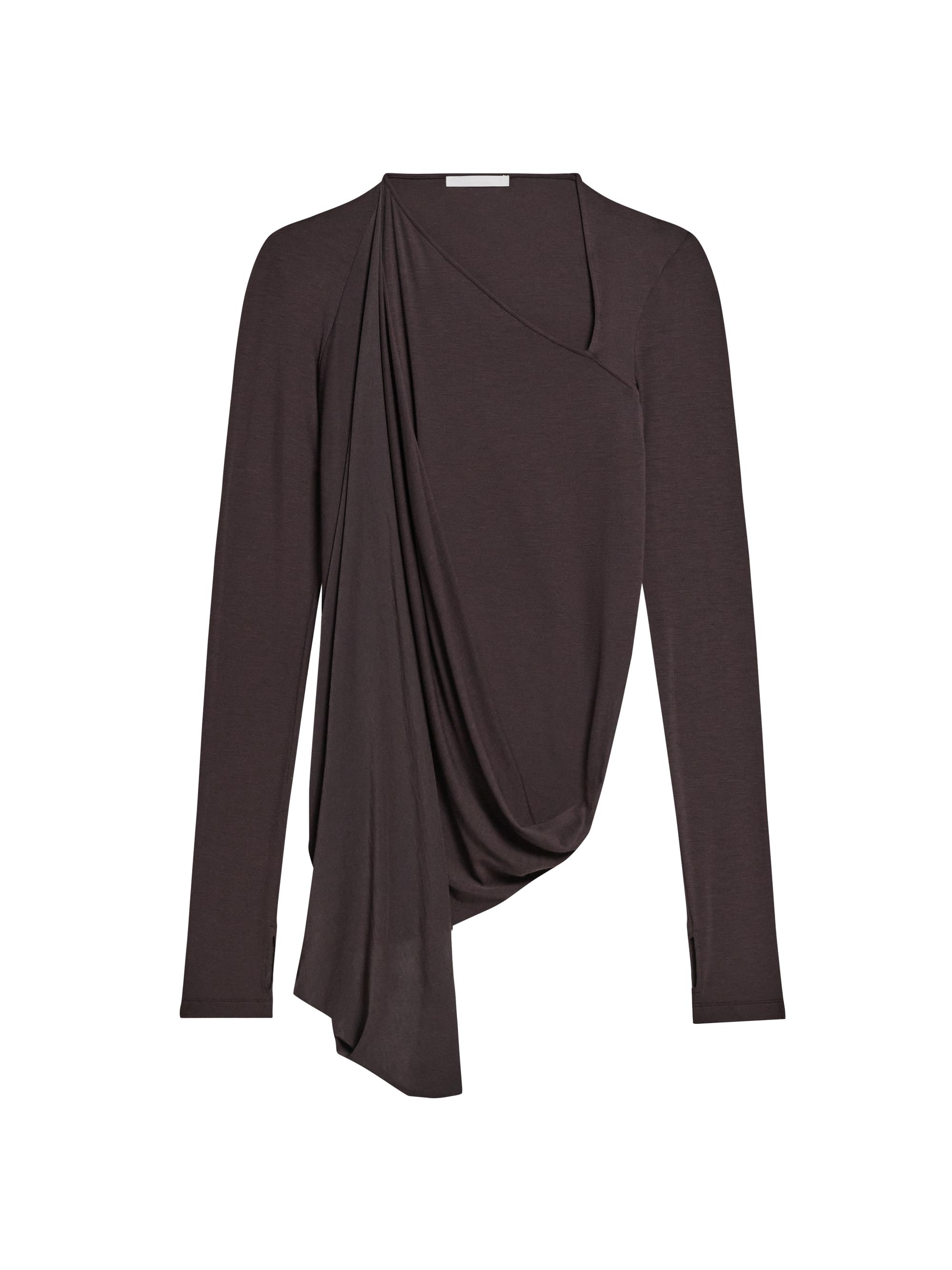 Helmut Lang Women's Draped Asymmetric Long-Sleeve Top - Dark Roast