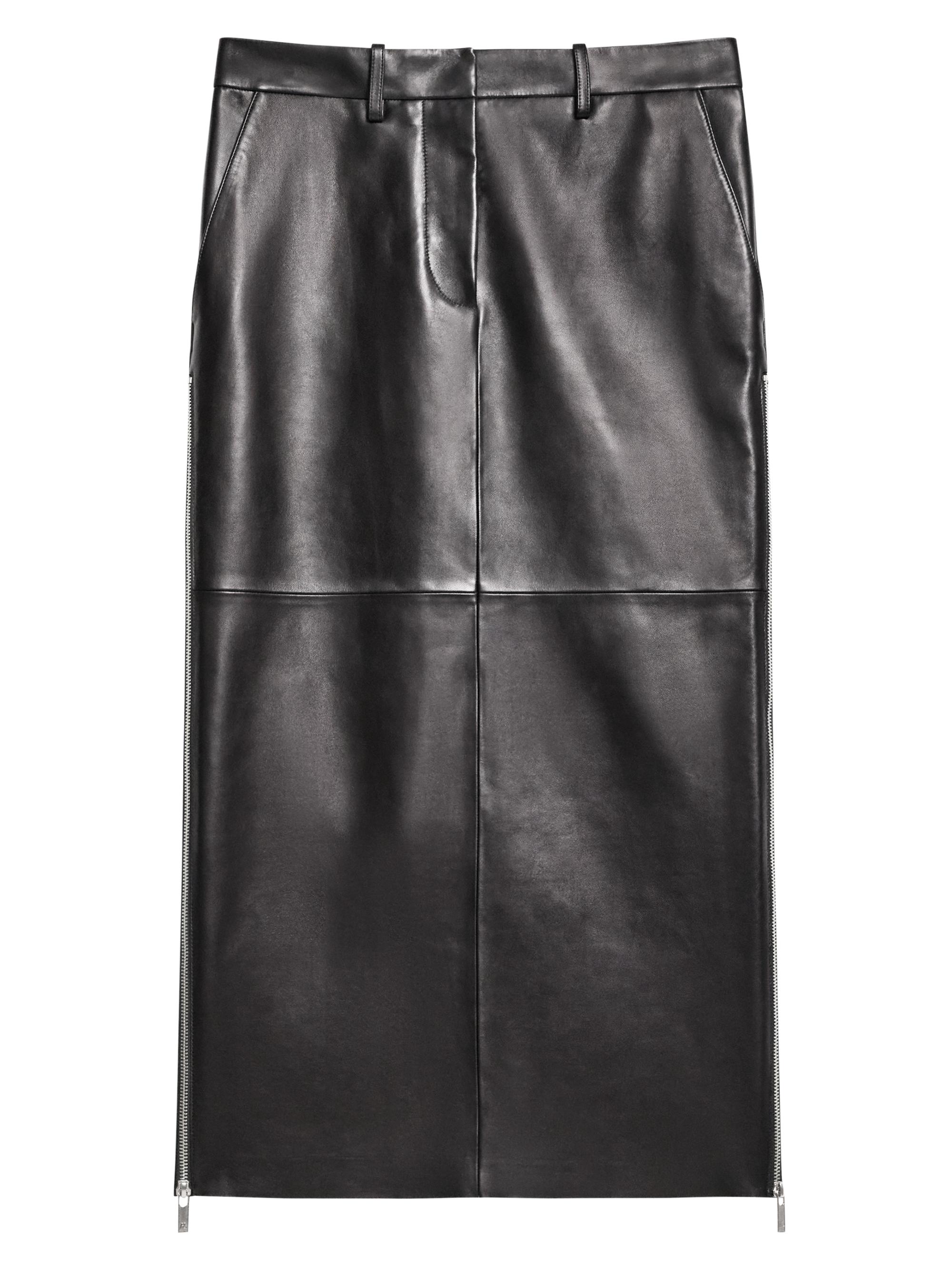 Helmut Lang Women's Zip-Trim Leather Midi-Skirt - Black