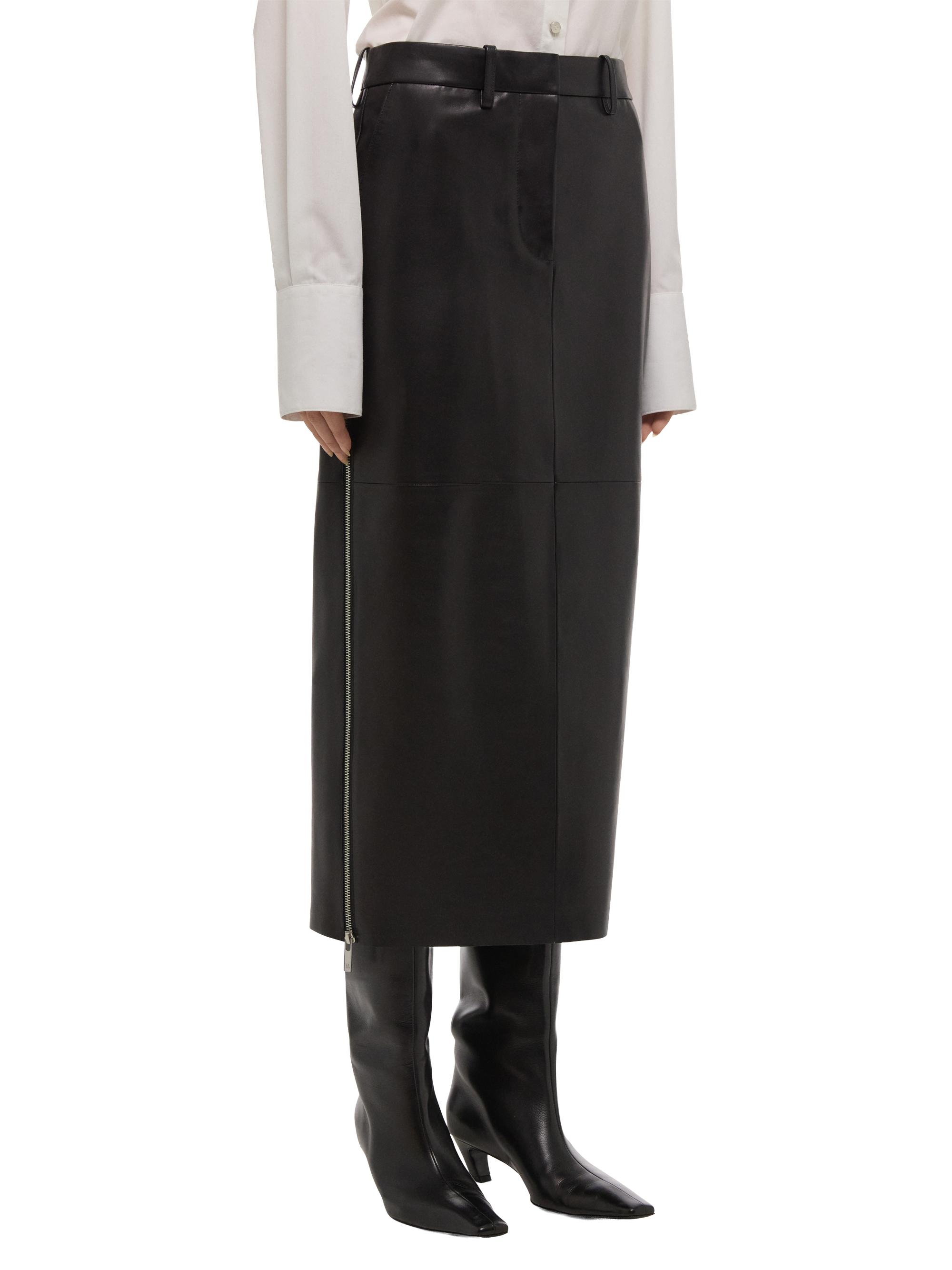 Helmut Lang Zip-Trim Leather Midi-Skirt | Saks Fifth Avenue