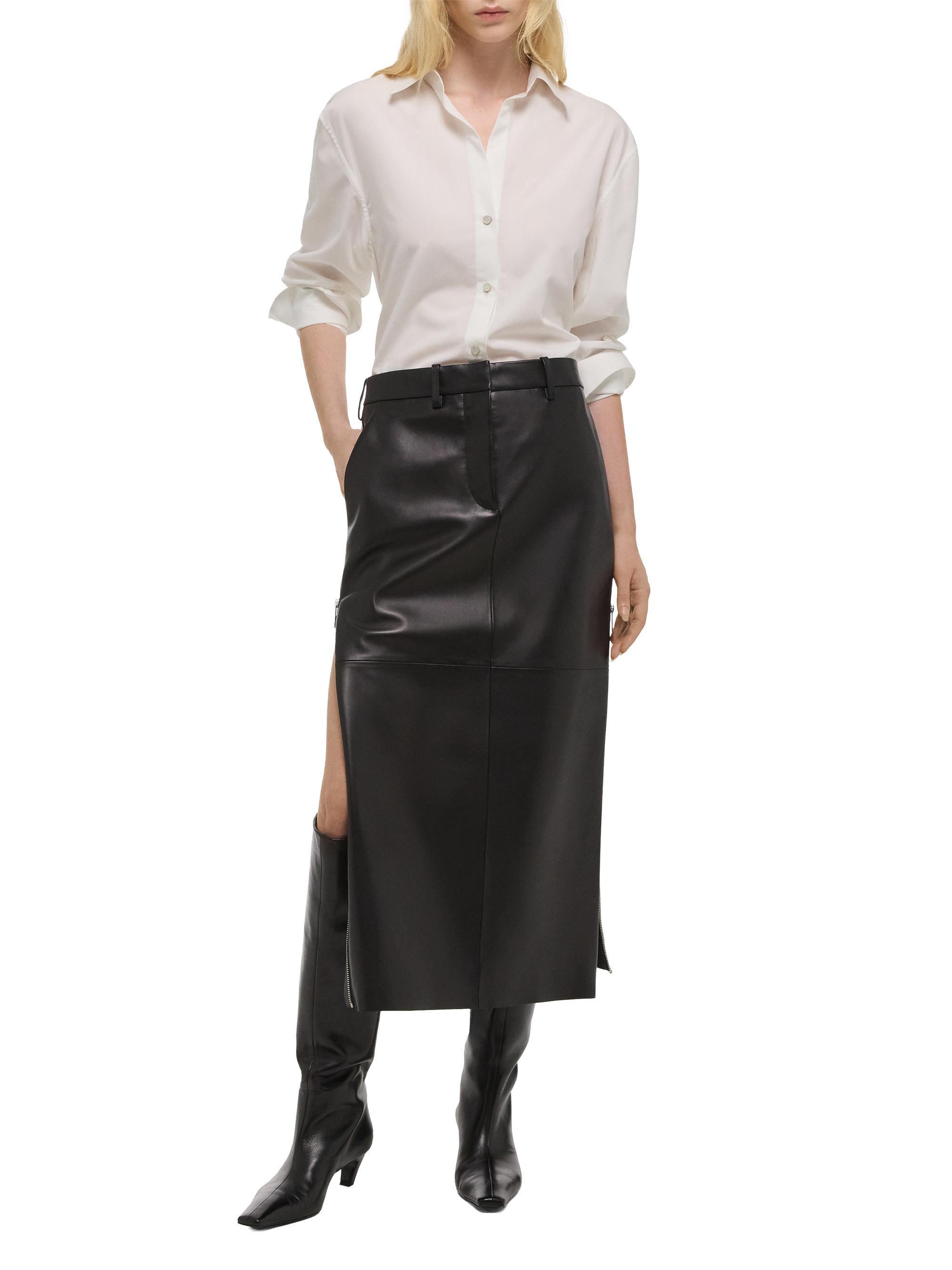 Helmut Lang Zip-Trim Leather Midi-Skirt | Saks Fifth Avenue