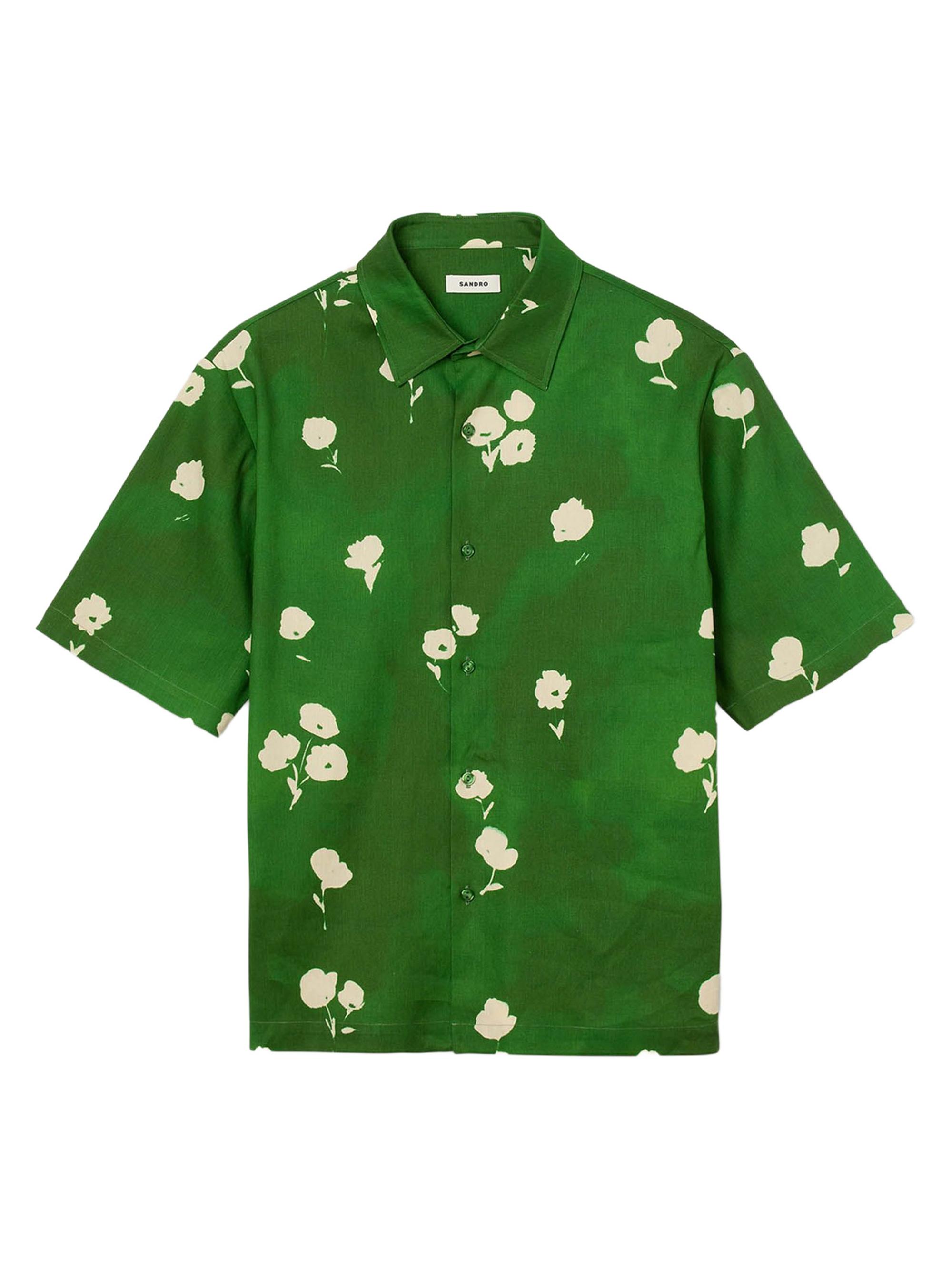 Sandro Men's Floral Motif Shirt - Lime