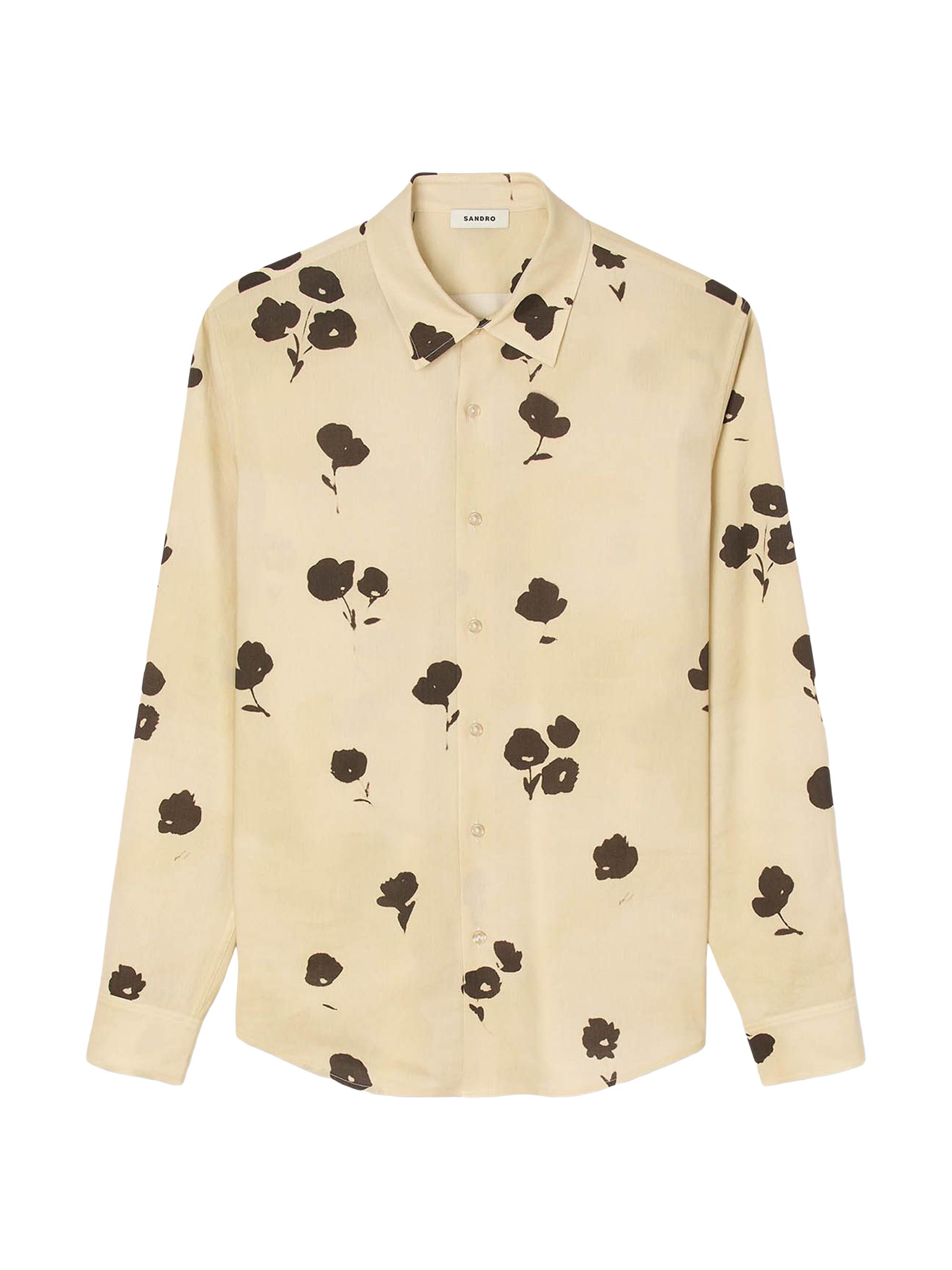 Sandro Men's Floral Print Linen Shirt - Beige