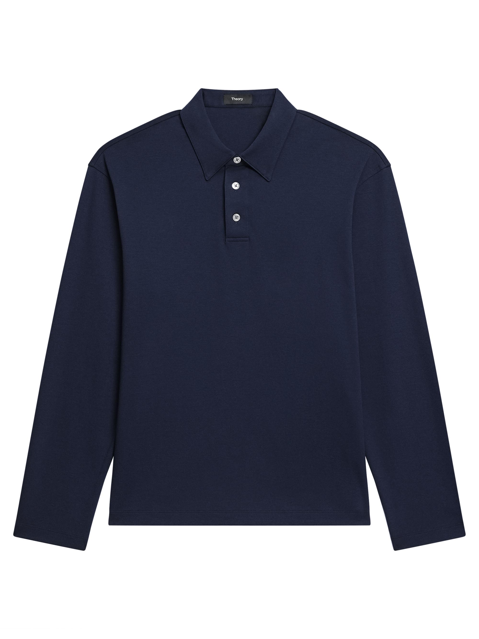 Theory Men's City Cotton Long-Sleeve Polo Shirt - Baltic
