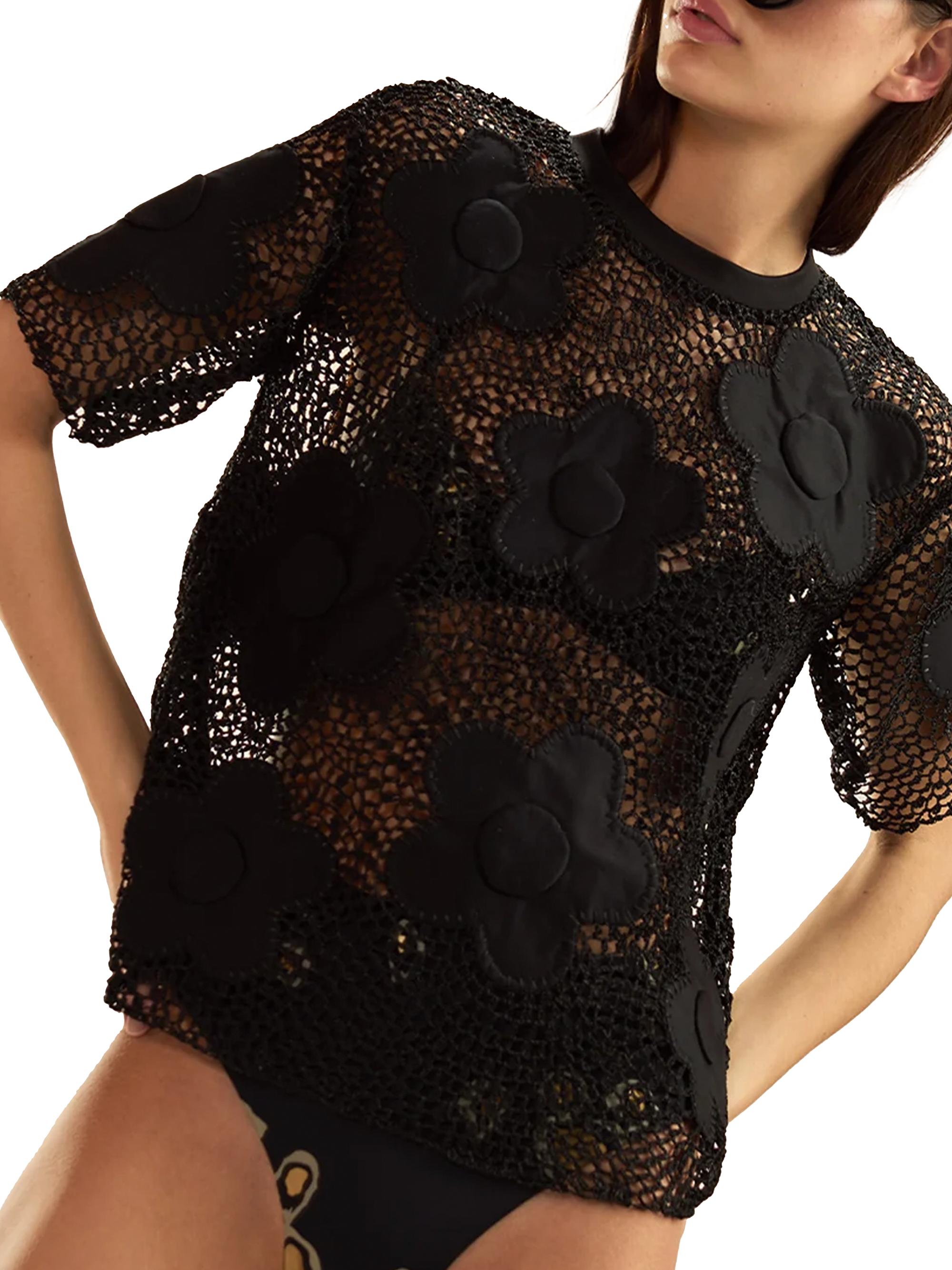 Cynthia Rowley Women's Ibiza Crochet-Knit Oversized T-Shirt - Black