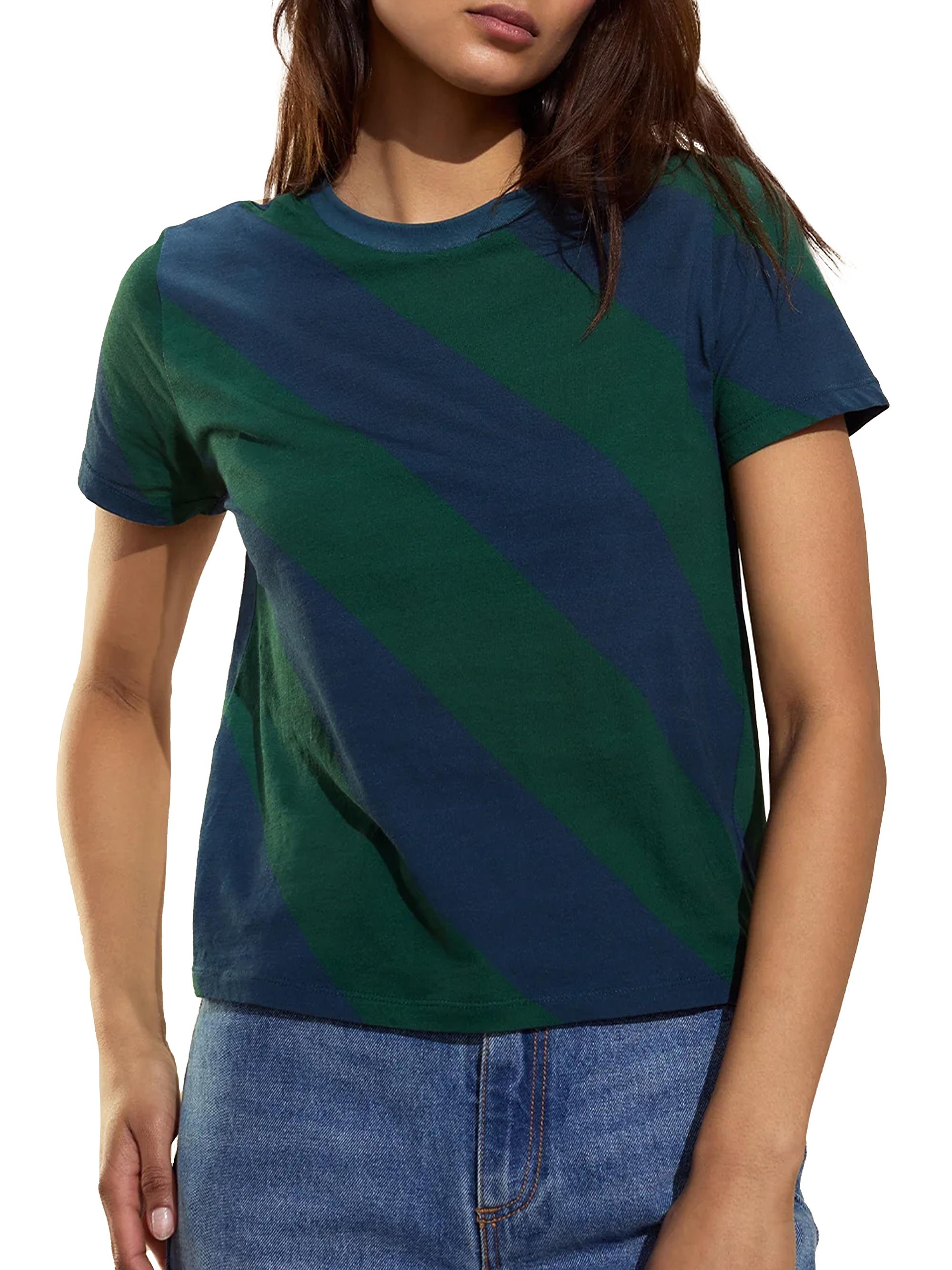 Cynthia Rowley Women's Diagonal Striped Cotton T-Shirt - Black Brown | Thumbnail 5