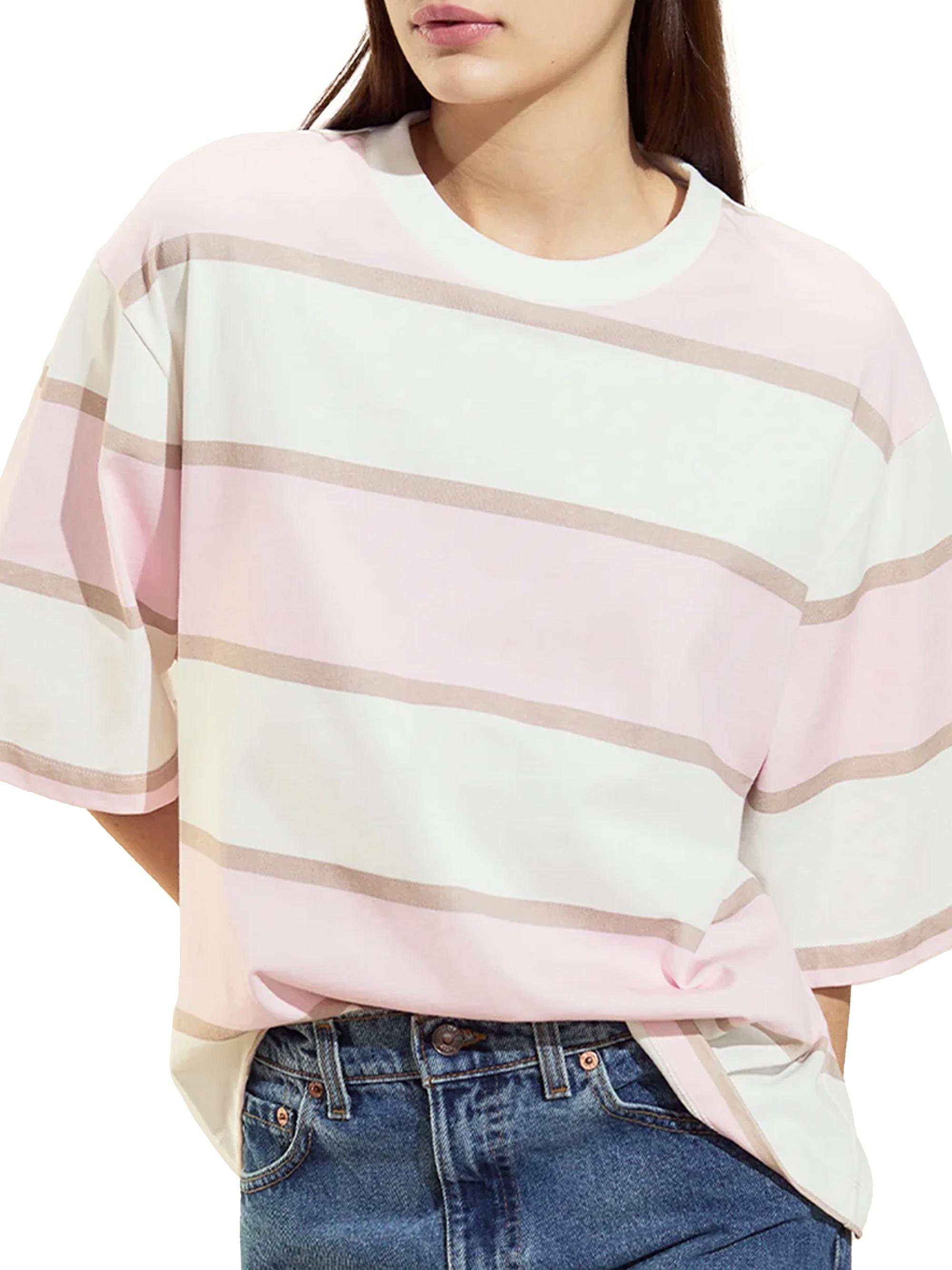 Cynthia Rowley Women's Malibu Striped Oversized T-Shirt - Pink White