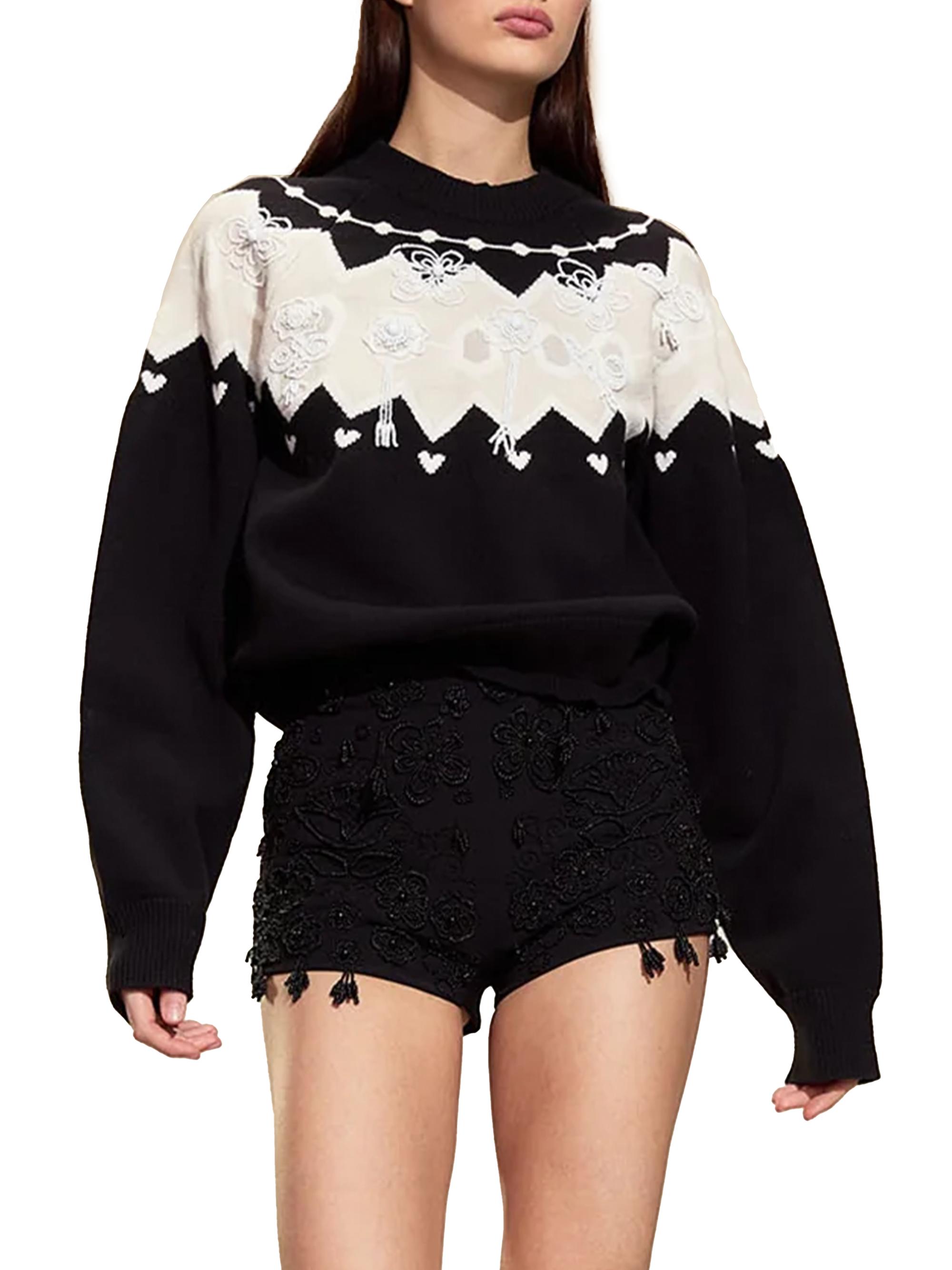 Cynthia Rowley Women's Milei Beaded Knit Sweater - Black White