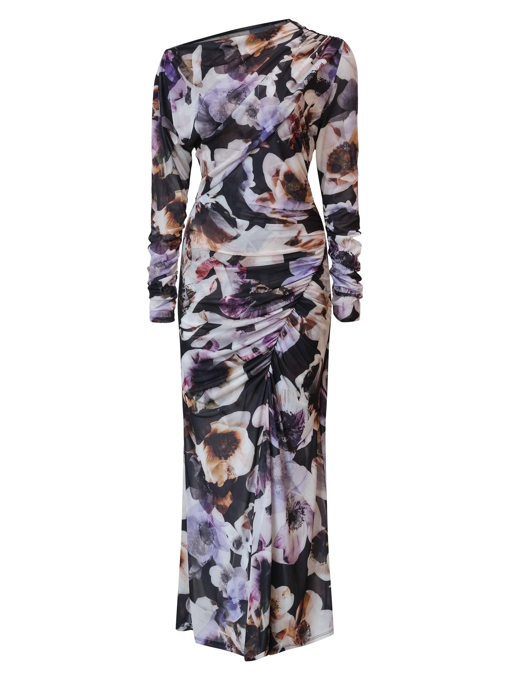 BCBGMAXAZRIA Women's Isla Floral Ruched Midi-Dress - Secret Garden Print