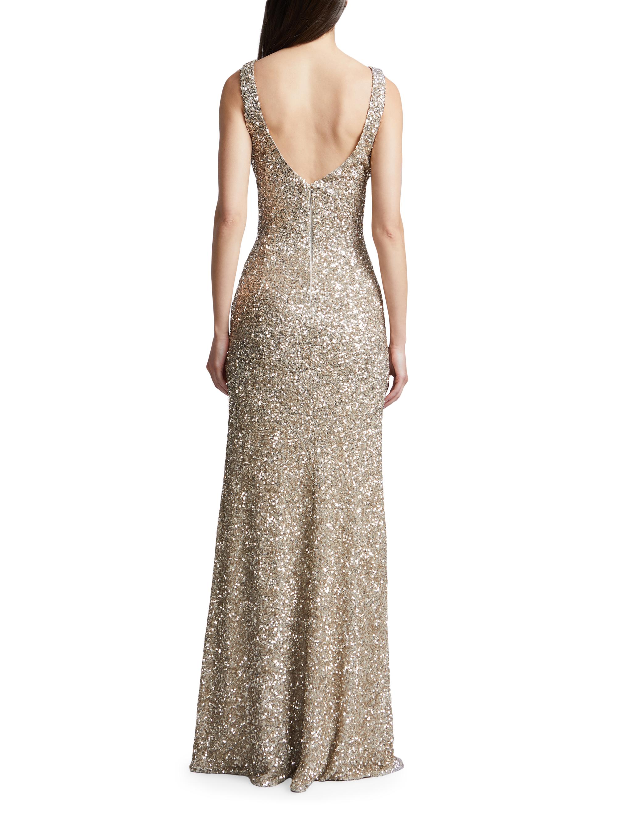 Bcbgmaxazria Women's Goldie Sequin Gown - Gold - Size 6 - Light Gold
