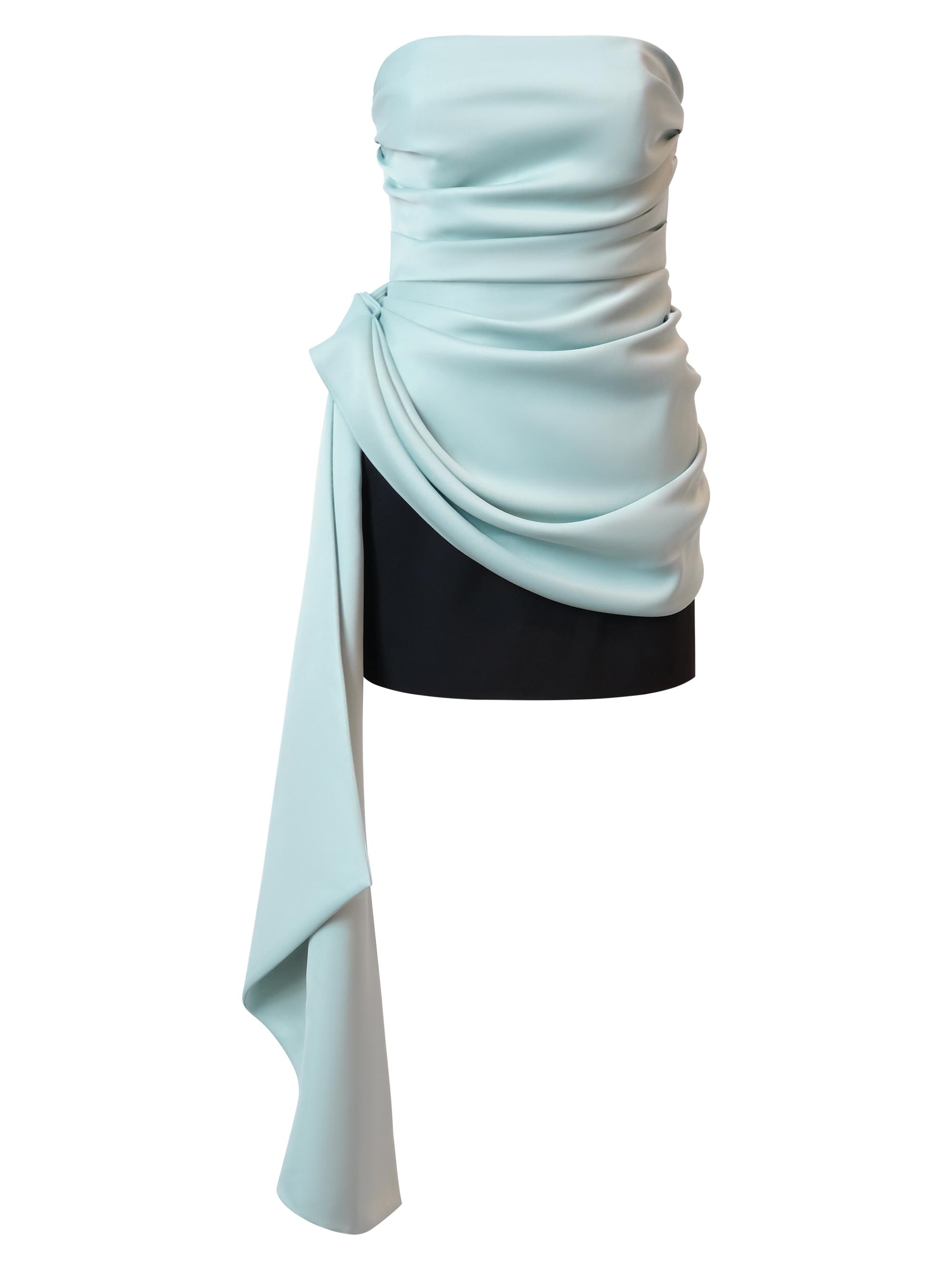 BCBGMAXAZRIA Women's Effie Waist-Sash Draped Minidress - Robin Egg Black