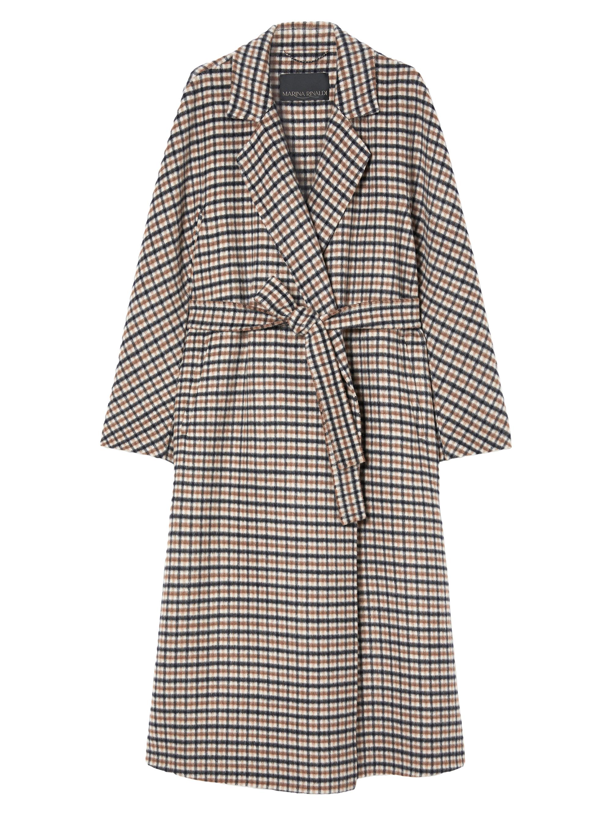 Marina Rinaldi Women's Chequered Double Faced Wool Coat - Kaki Check Pattern