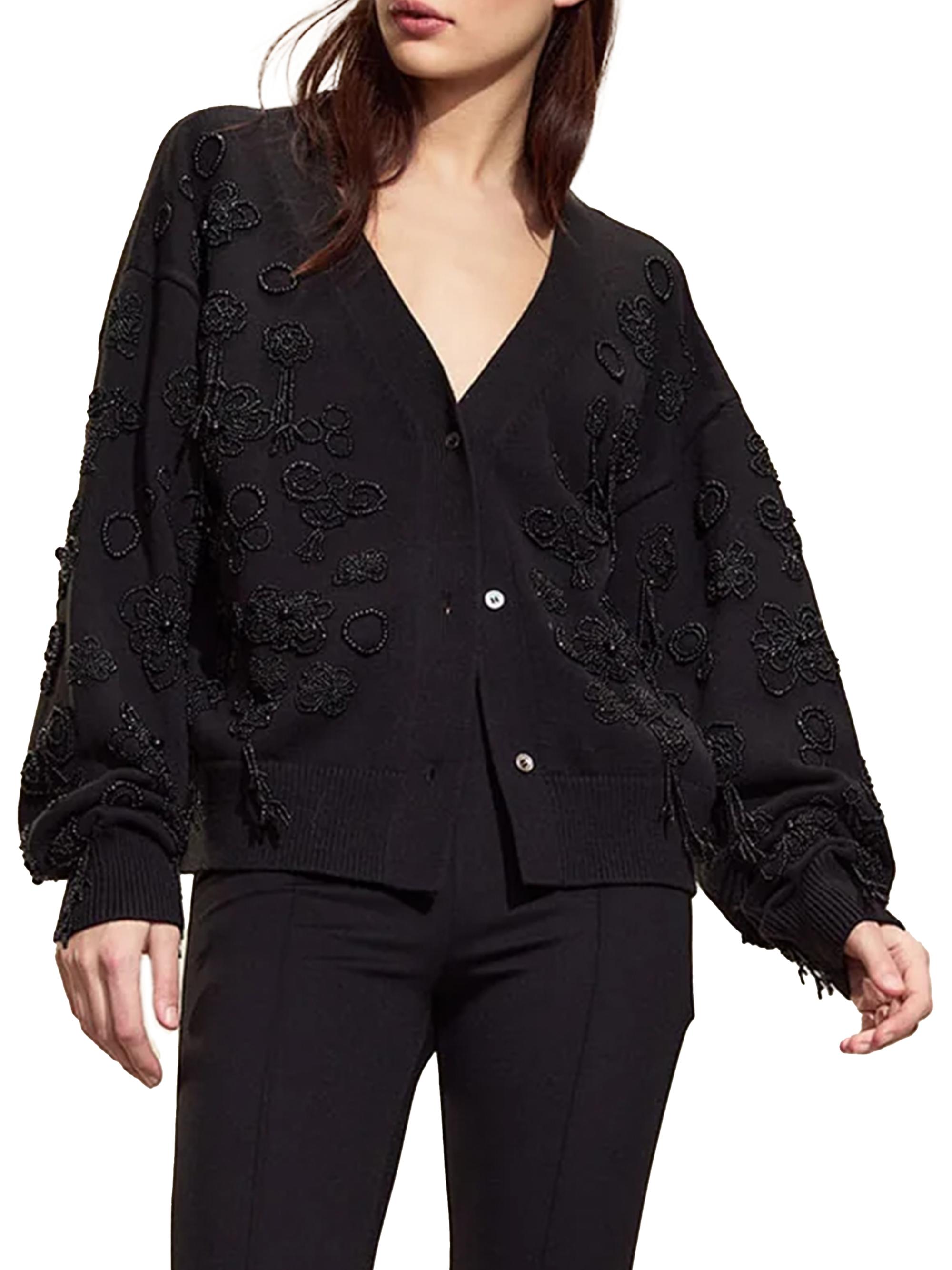 Cynthia Rowley Women's Paloma Embellished Boyfriend Cardigan - Black