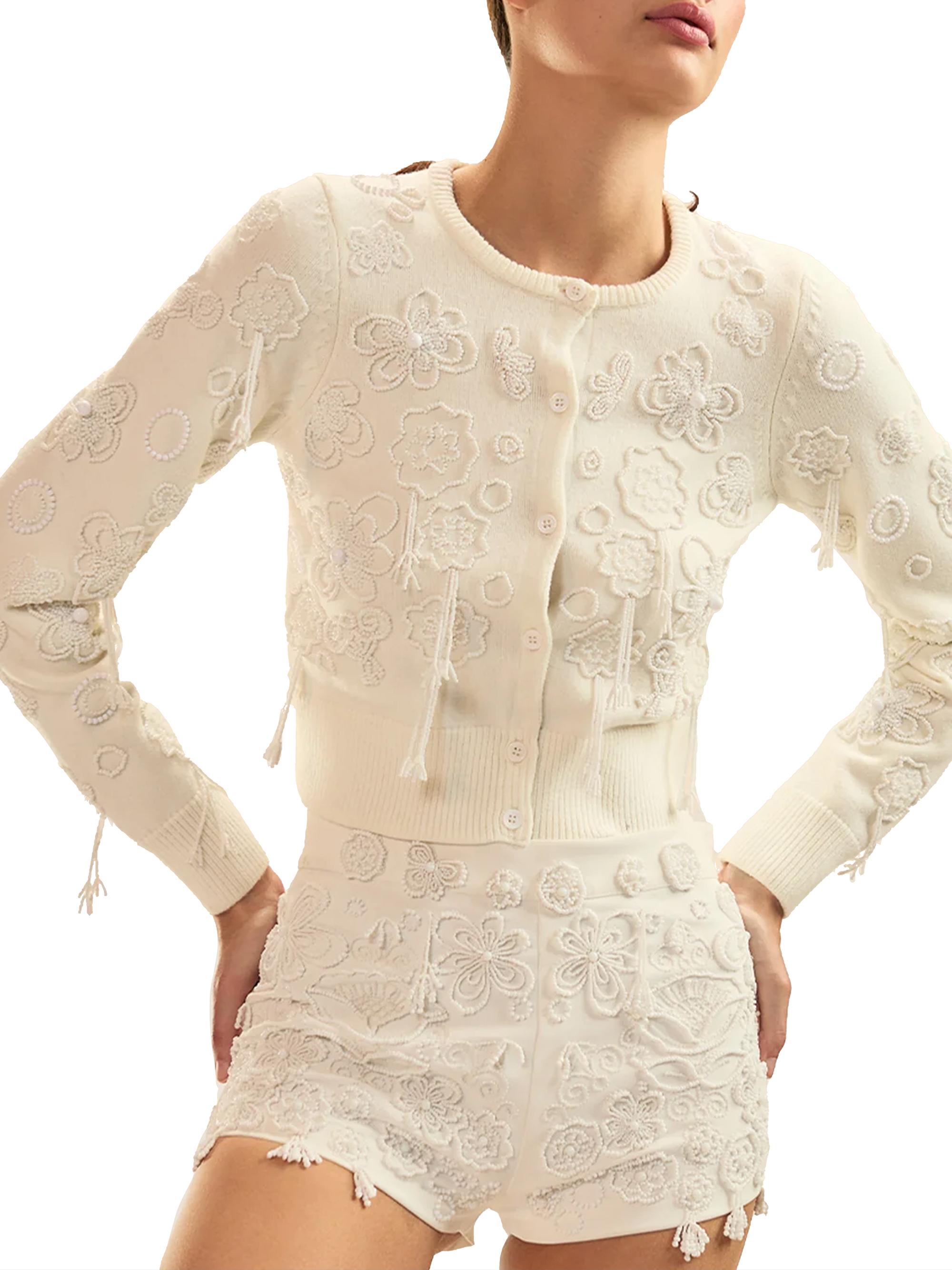 Cynthia Rowley Women's Paloma Beaded Shrunken Cardigan - White