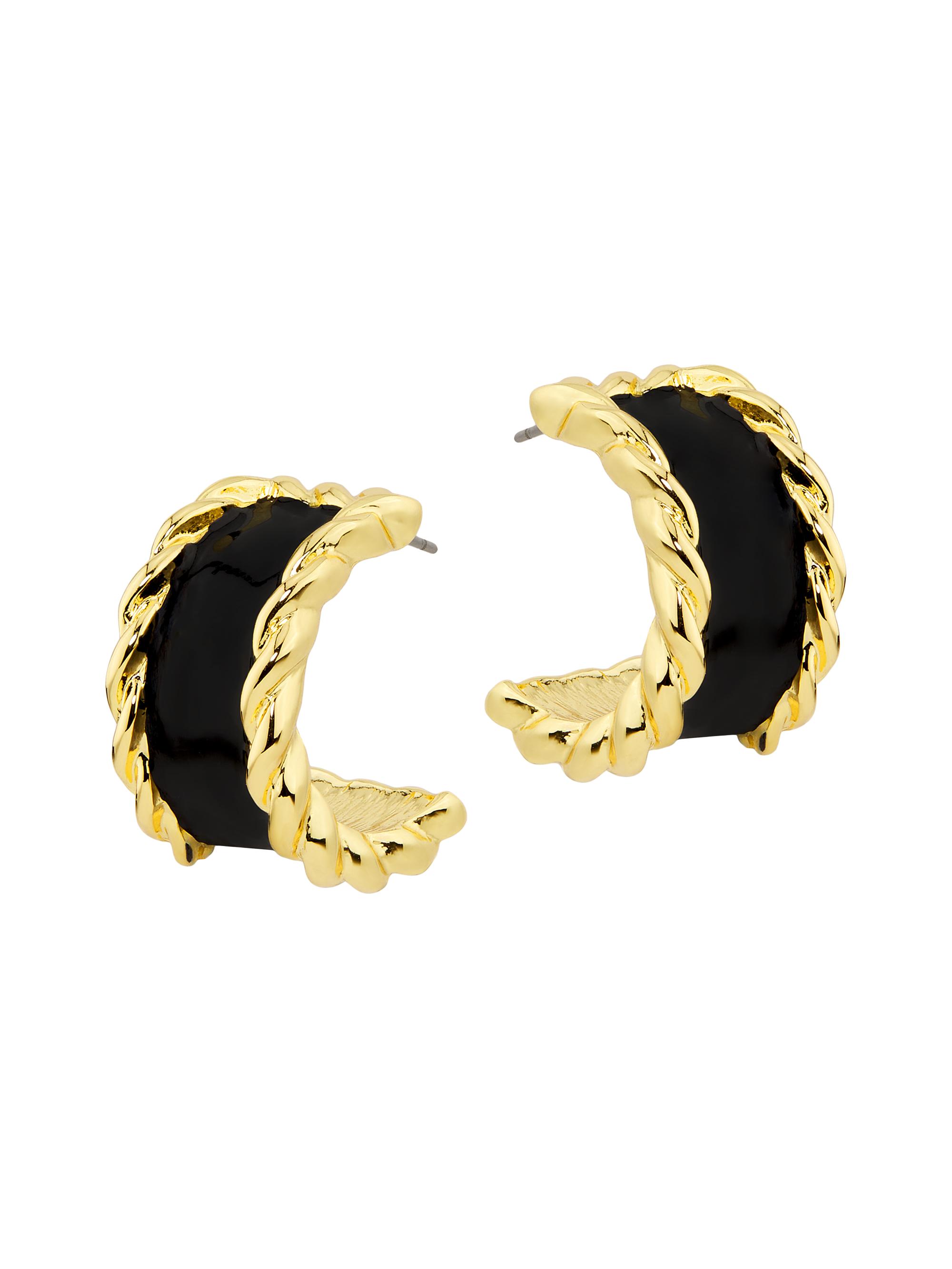 Kenneth Jay Lane Women's Goldtone & Enamel Hoop Earrings - Black