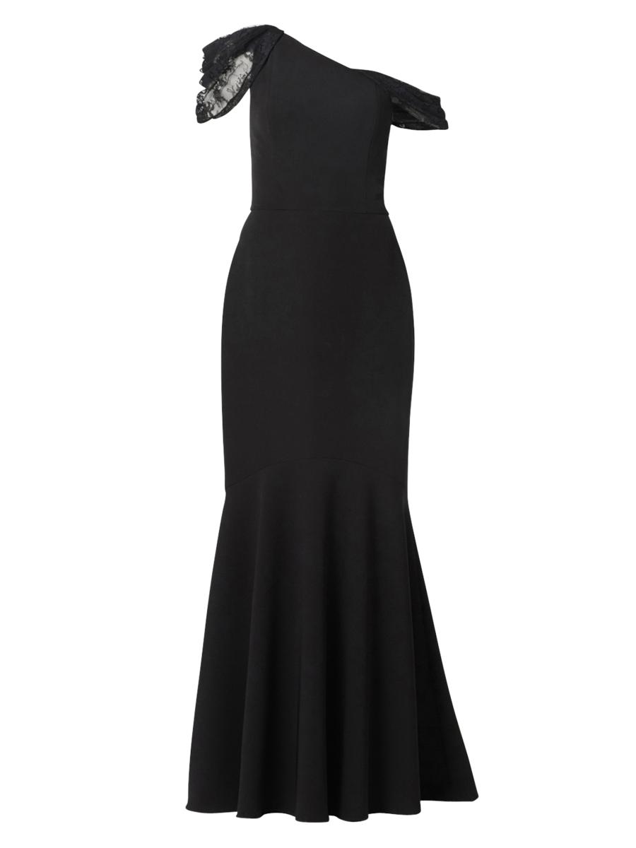 Shoshanna Women's Tayla Lace-trimmed Trumpet Gown In Black