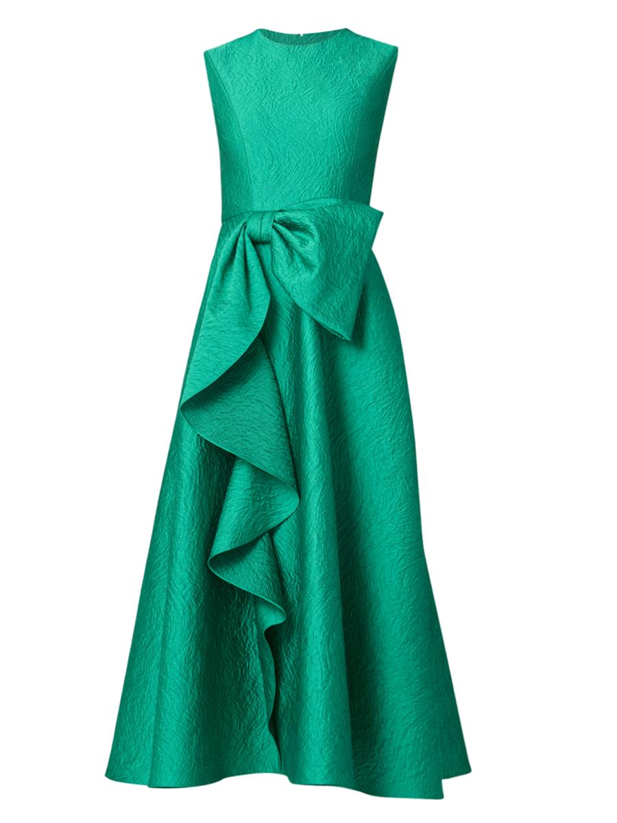 Shoshanna Women's Laura Bow-appliqué Ruffled Jacquard Gown In Green