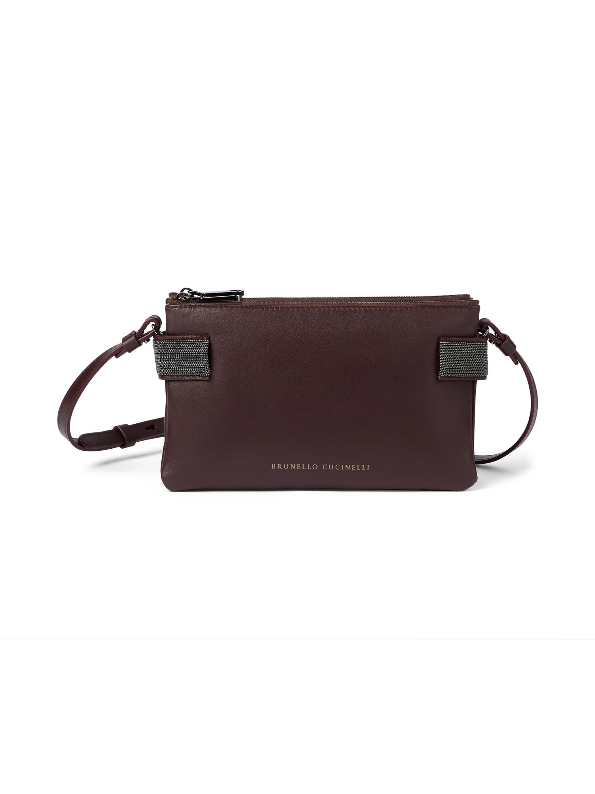 Brunello Cucinelli Women's Essence Mini Shoulder Bag in Calfskin with Precious Bands - Burgundy