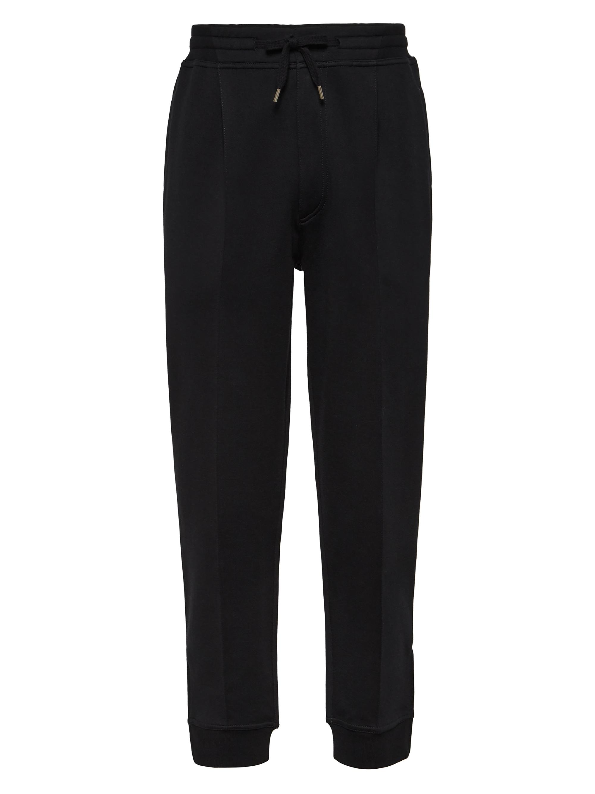 Brunello Cucinelli Men's French Terry Double Cloth Trousers with Crête Detail - Black