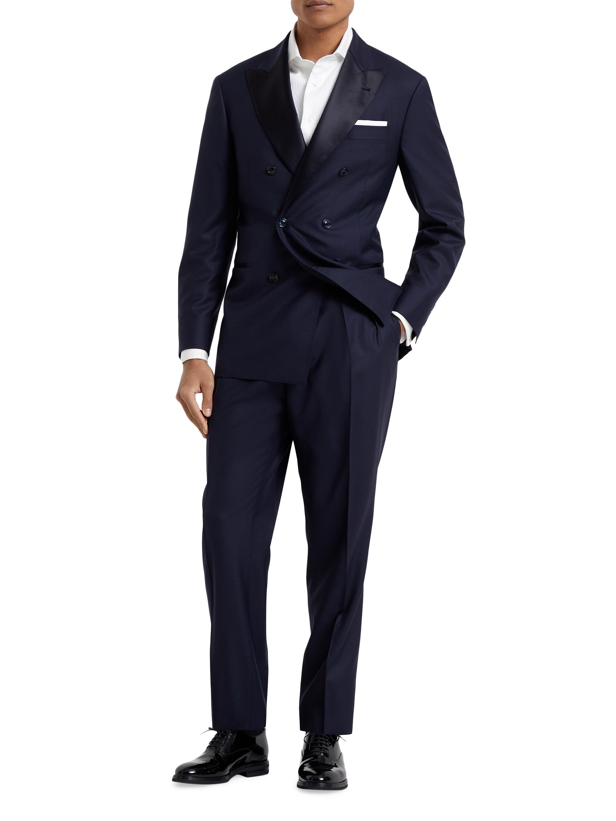 Brunello Cucinelli Men's Tuxedo with One and a Half Breasted Jacket and Double Pleated Trousers - Navy Blue