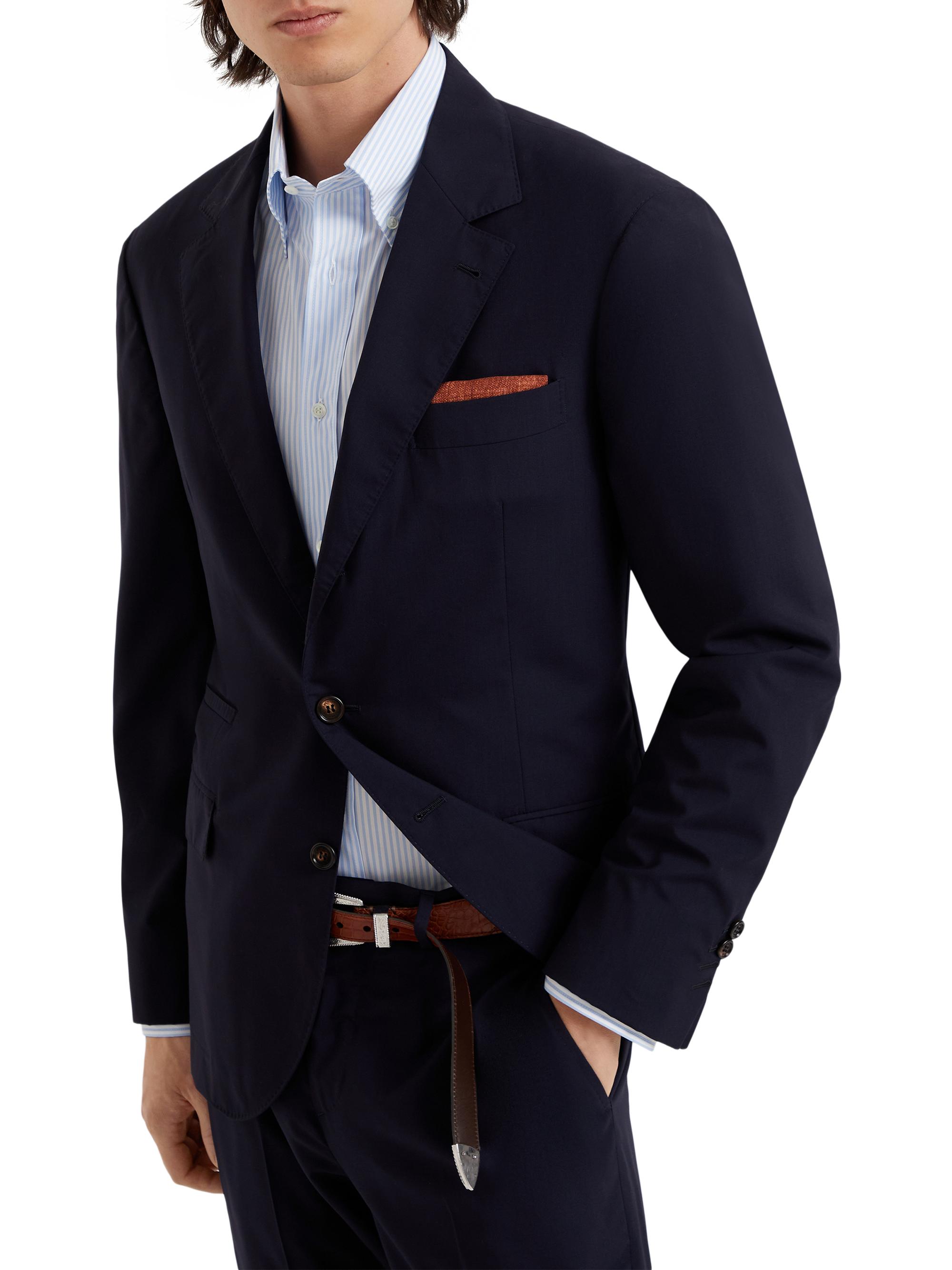 Brunello Cucinelli Men's Super 150s Lightweight Wool and Silk Blazer - Navy Blue