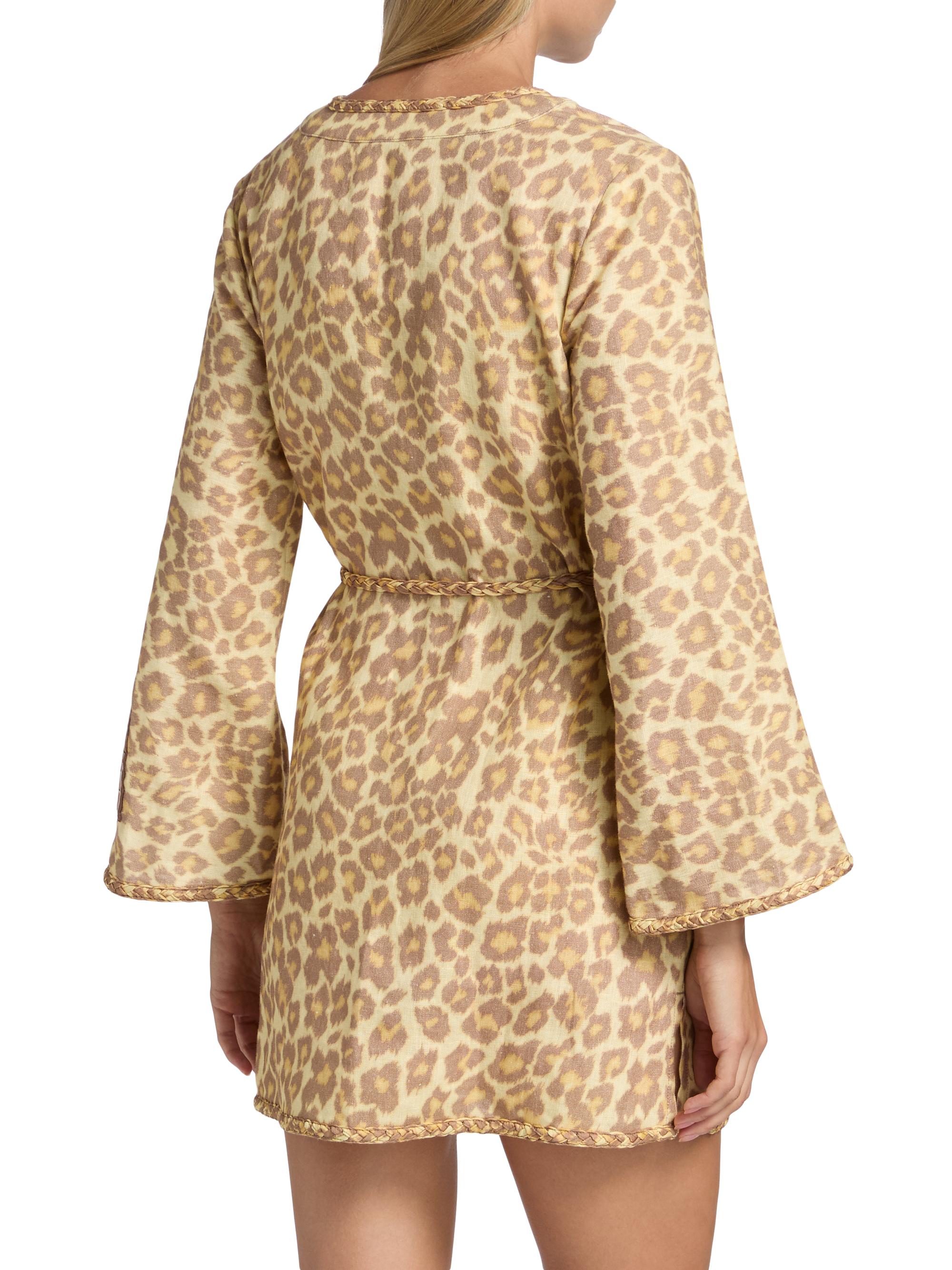 Zimmermann Awaken Braid-Trim Leopard-Print Linen Minidress | Saks Fifth  Avenue