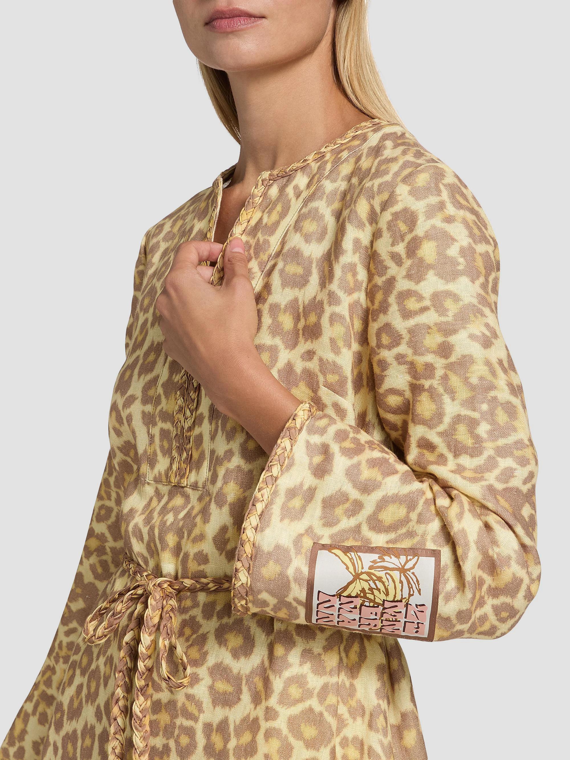 Zimmermann Awaken Braid-Trim Leopard-Print Linen Minidress  display picture 1