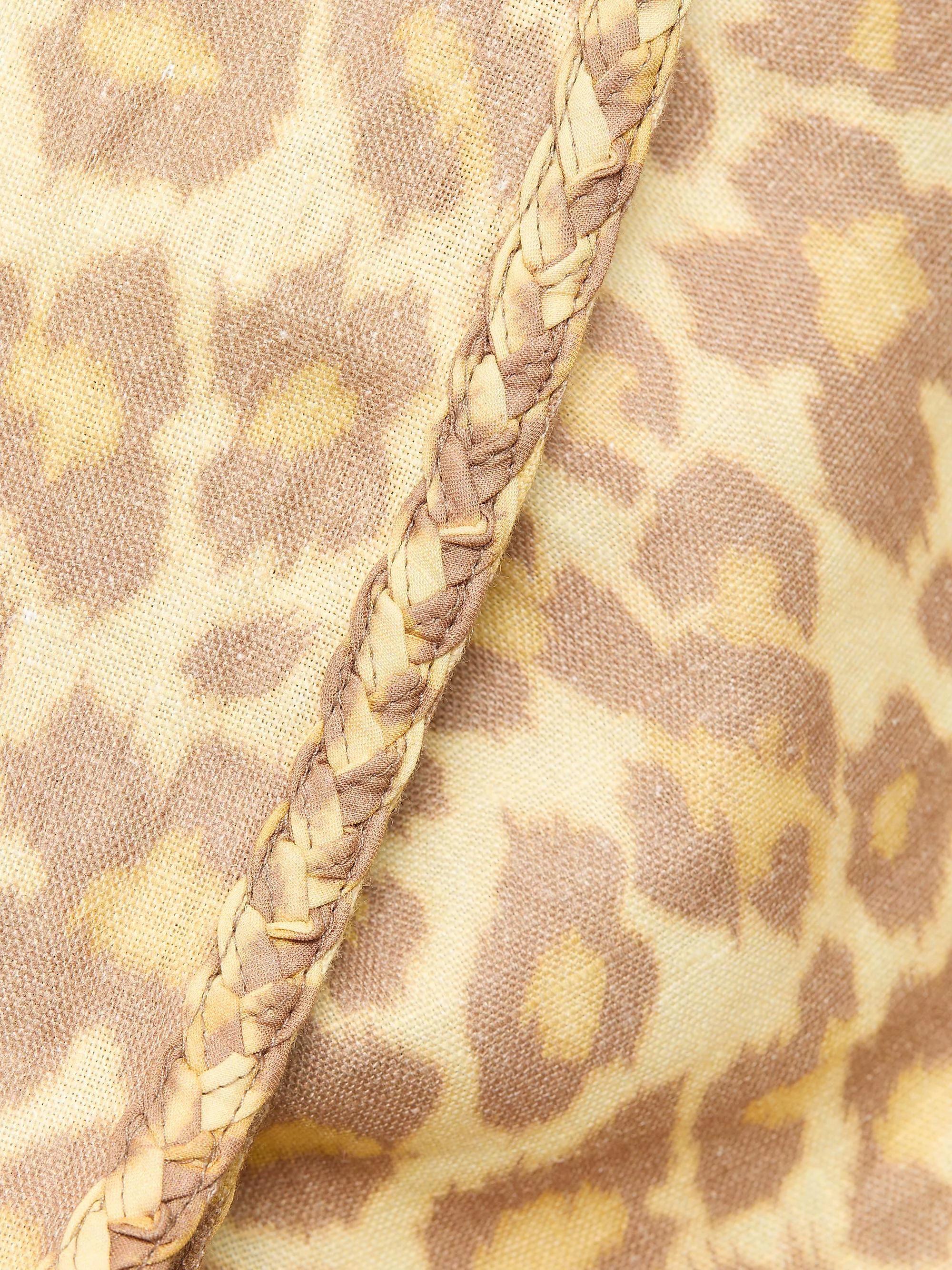 Zimmermann Beige Linen Leopard Print Panama Hat Fringe OS Women Designer Summer Zimmermann panama hat for women made of beige linen in  main image 3